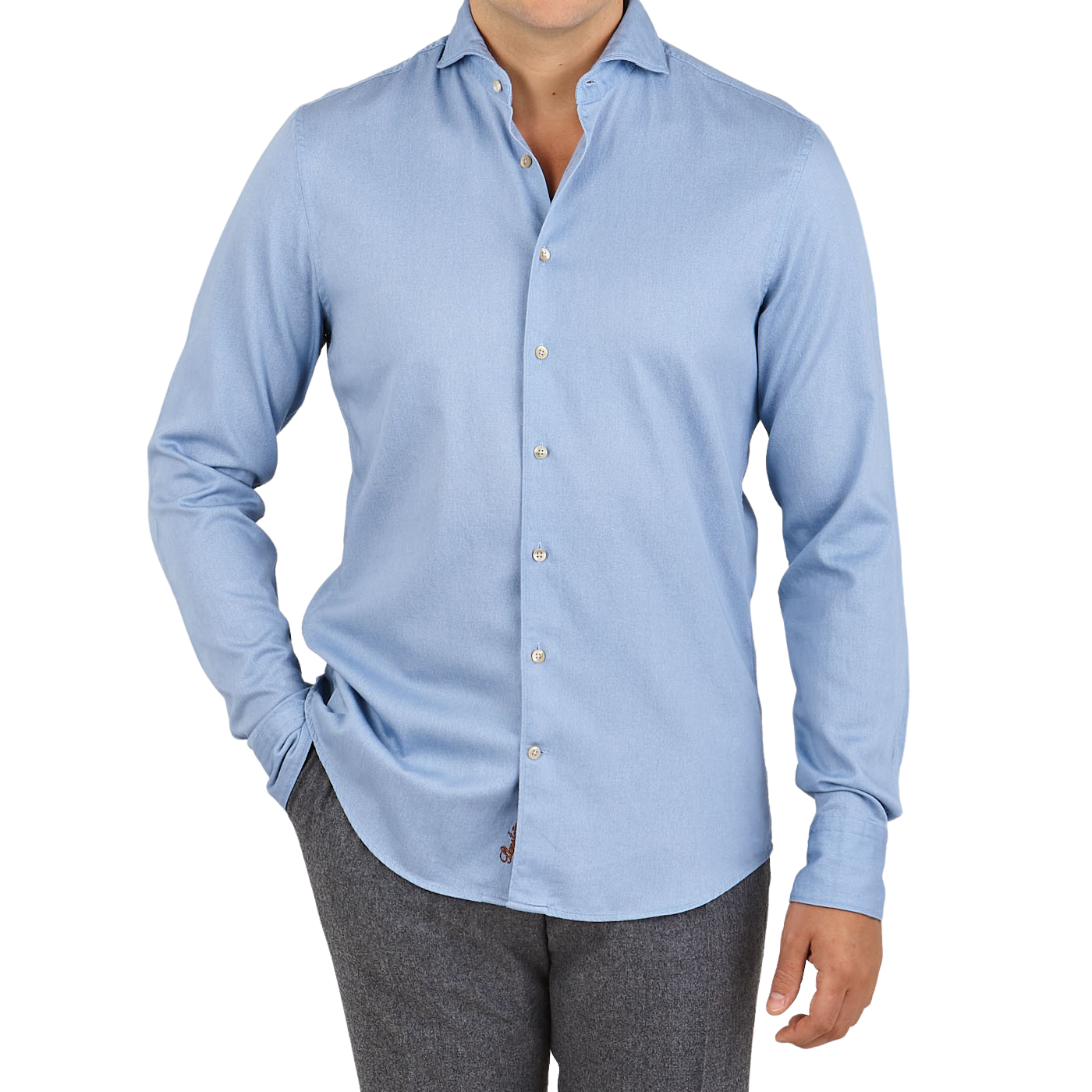 Stenströms - Light Blue Cotton Flannel Slimline Shirt | Baltzar