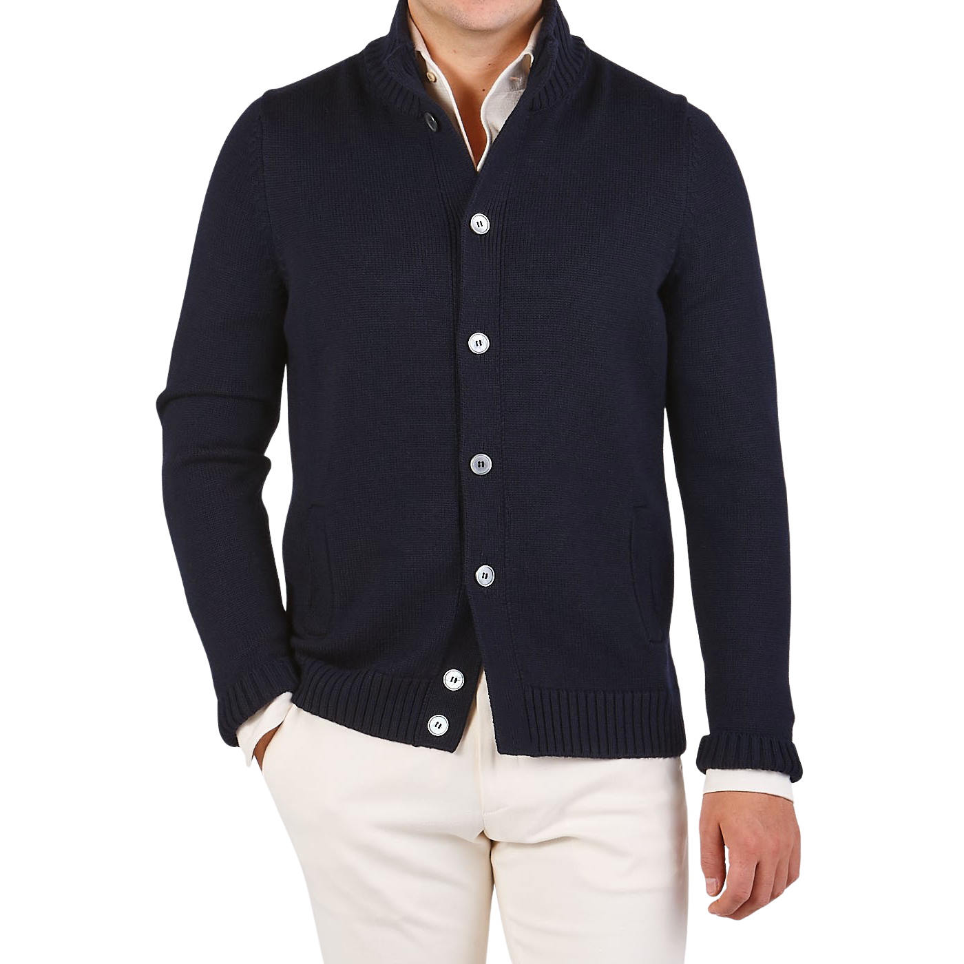 Gran Sasso - Navy Merino Wool Button Cardigan | Baltzar