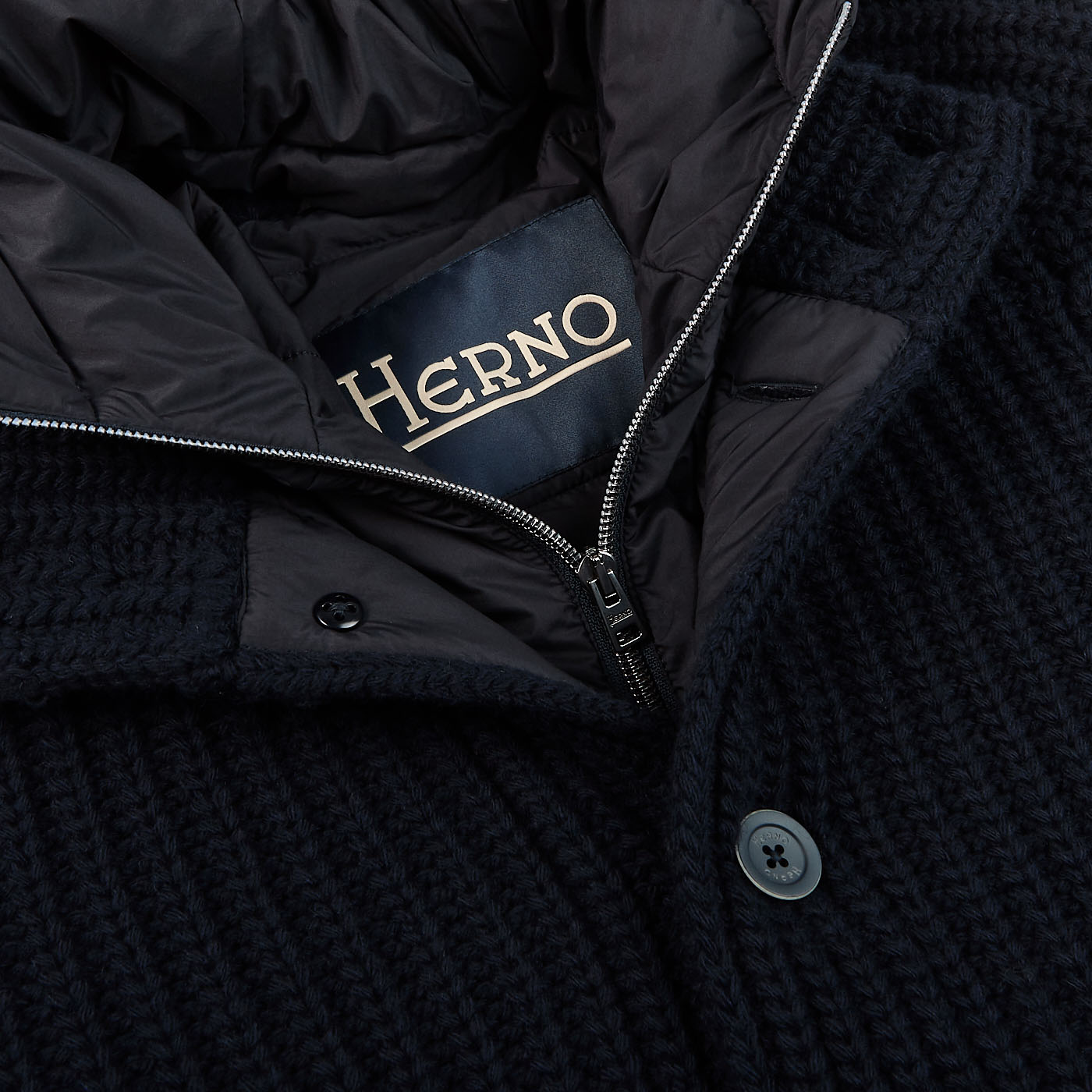 Herno - Navy Knitted Wool Technical Nylon Jacket | Baltzar