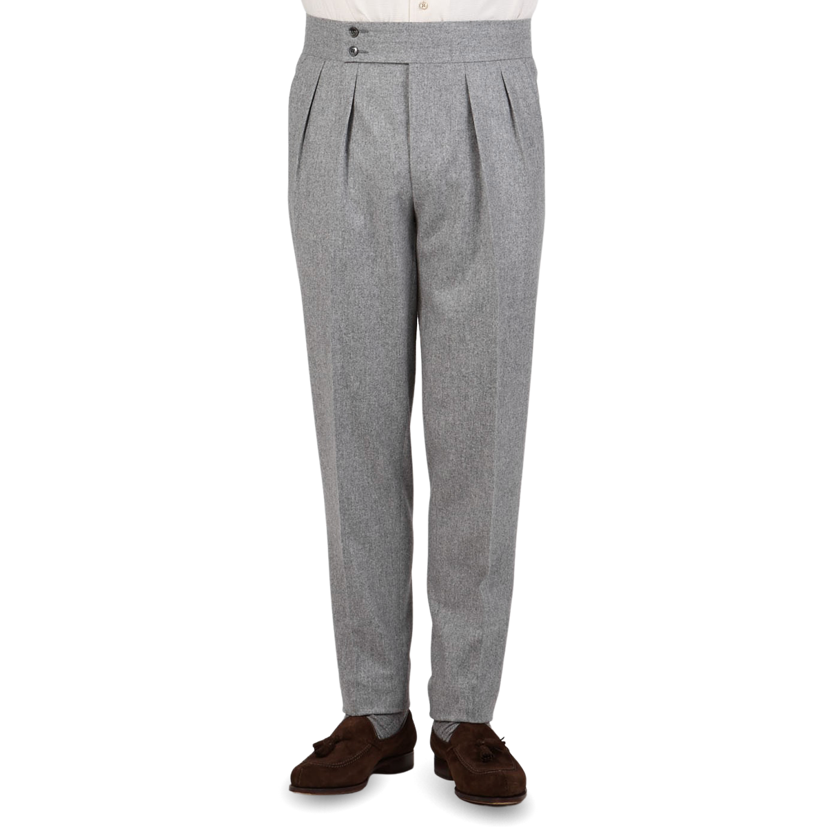 Luigi Bianchi  Light Grey Wool Flannel Pleated Trousers  Baltzar