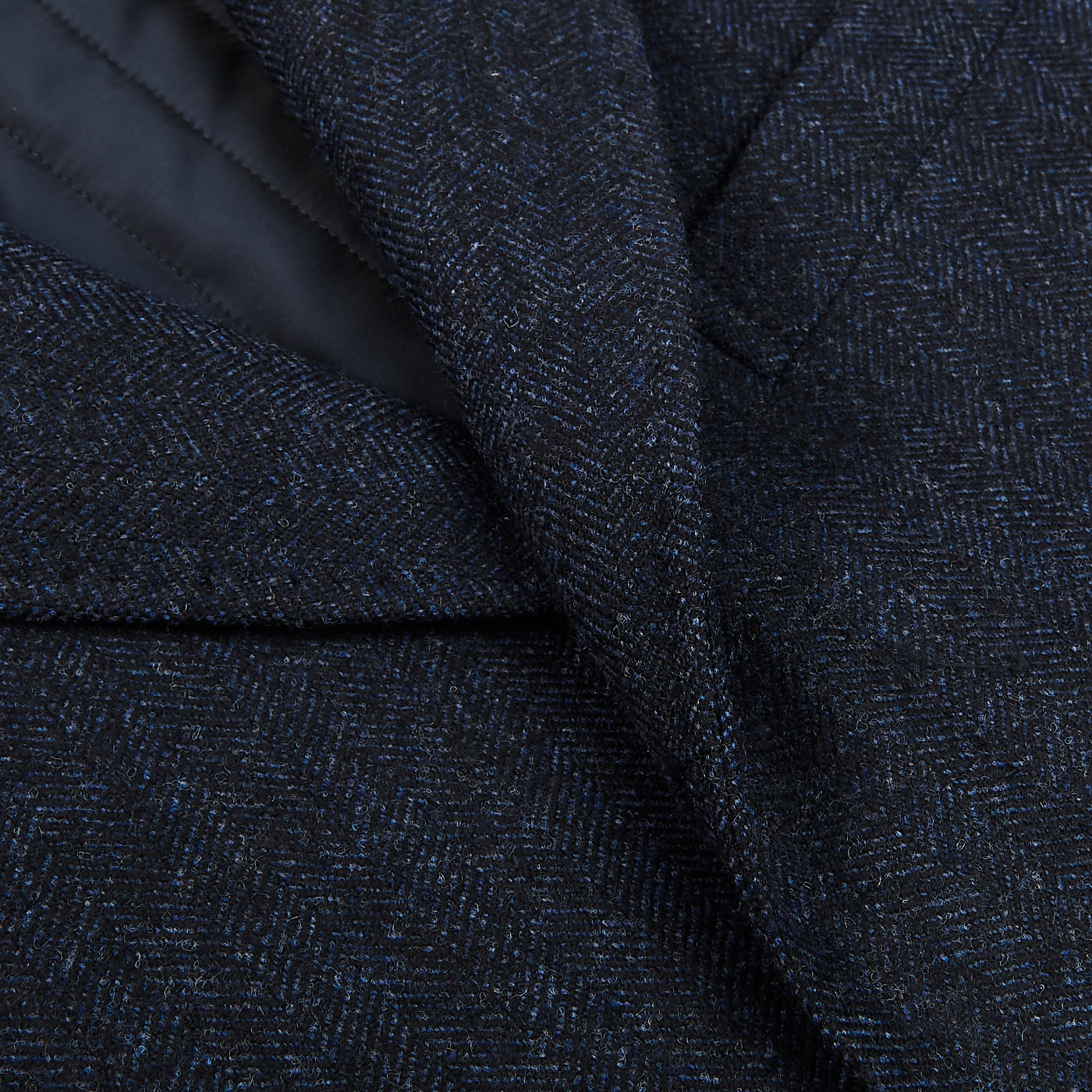Dark Blue Herringbone Wool Cashmere Coat
