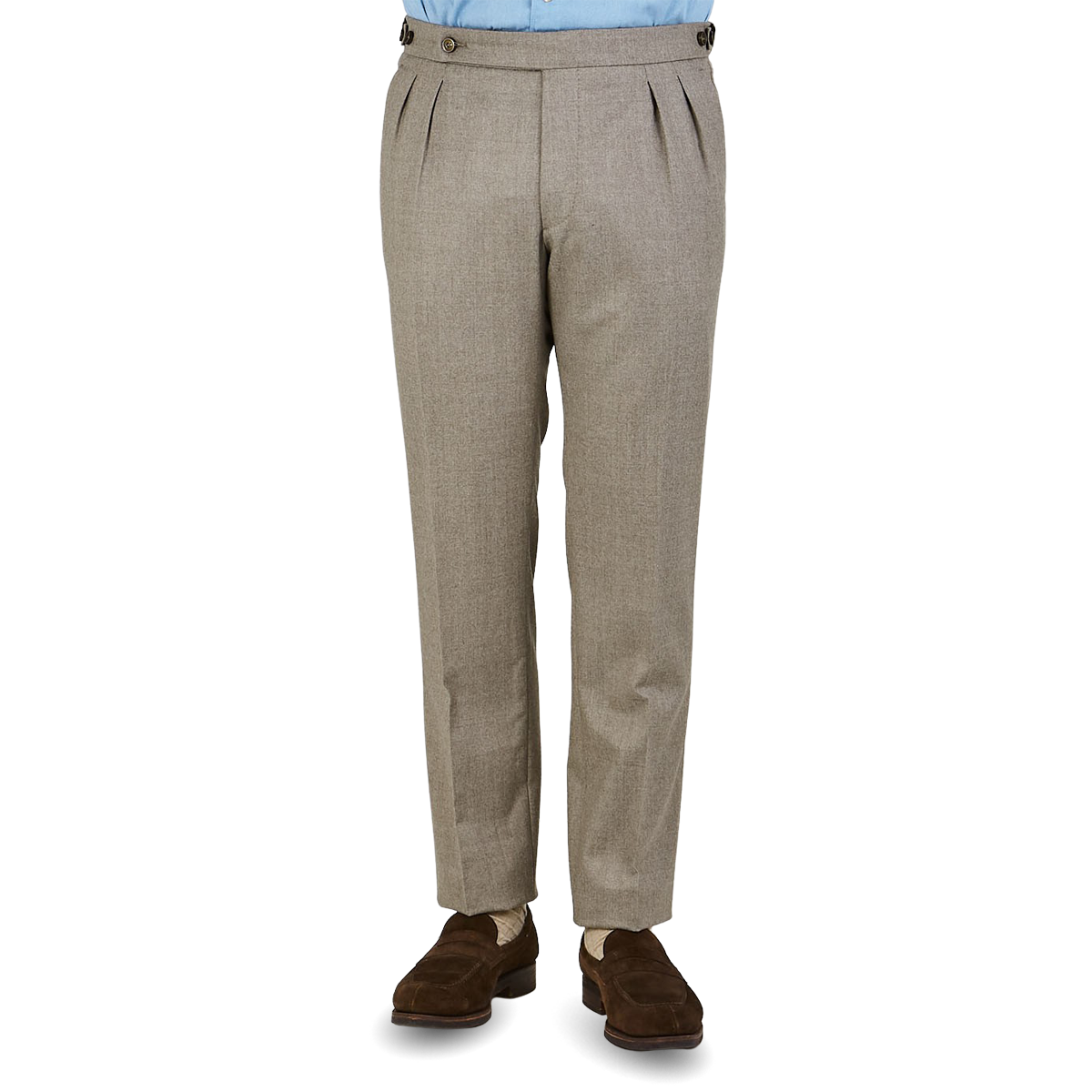 Berwich - Oatmeal Beige Wool Flannel Pleated Trousers | Baltzar