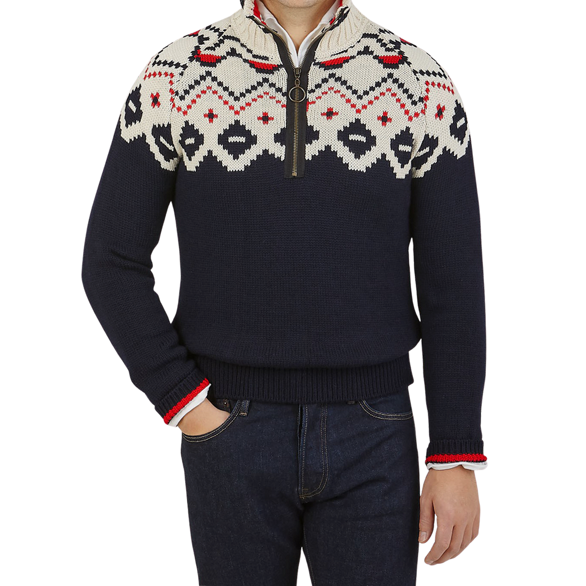 Peregrine Navy Merino Wool Kendal Zip Sweater Baltzar