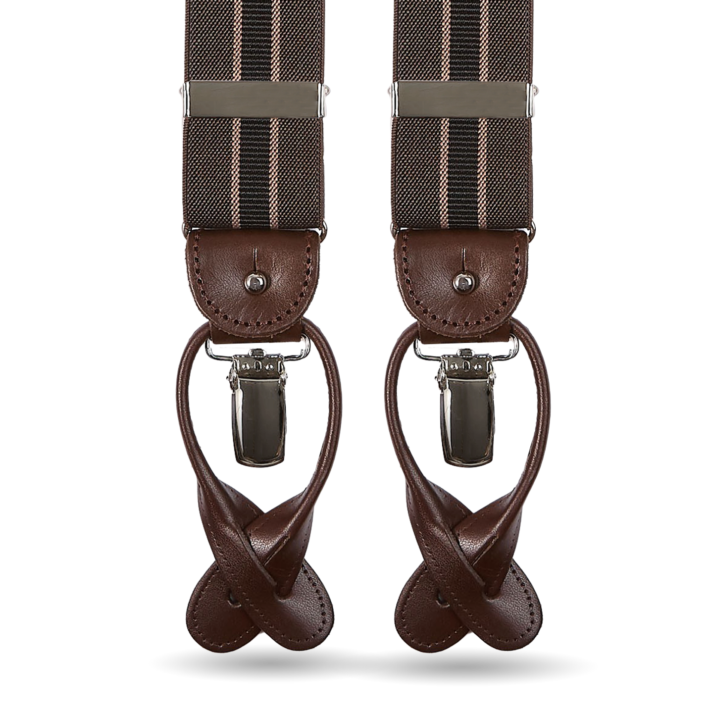 Albert Thurston - Dark Taupe Striped Nylon 35mm Braces | Baltzar