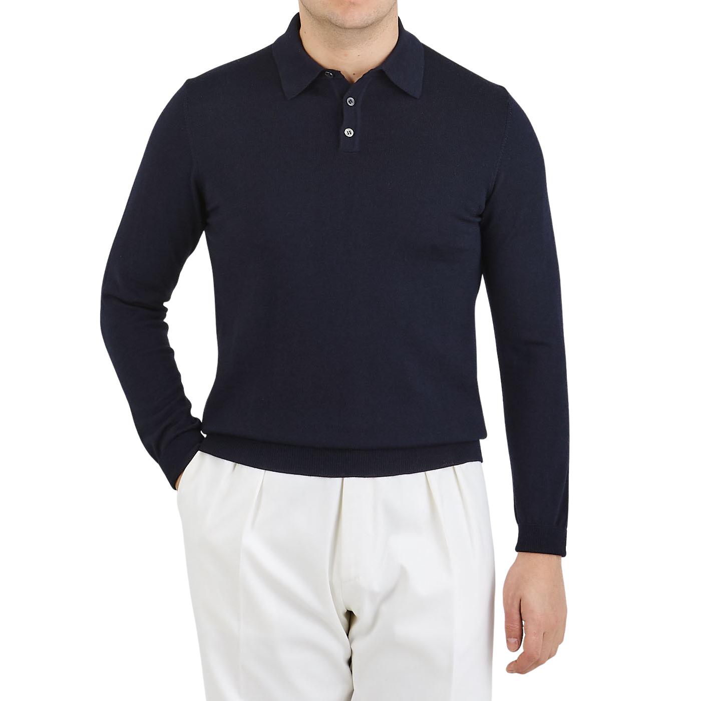Morgano - Navy Blue Merino Wool Polo Shirt | Baltzar