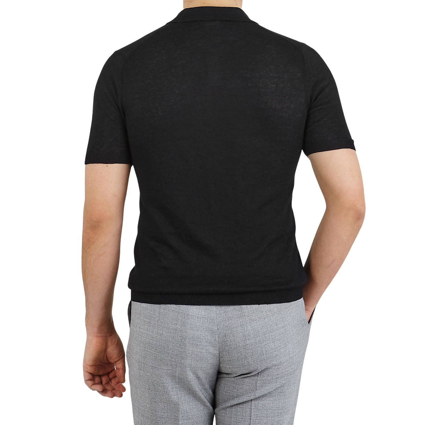 black crew neck polo shirt