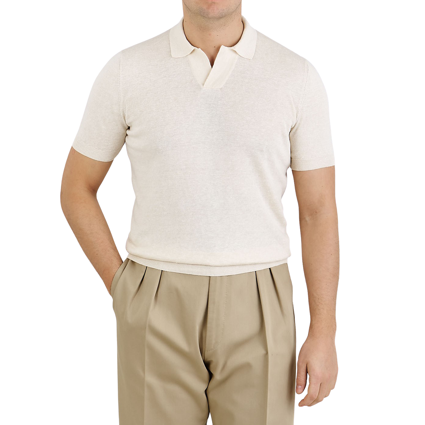 Gran Sasso - Cream Cotton Linen Capri Collar Polo Shirt | Baltzar