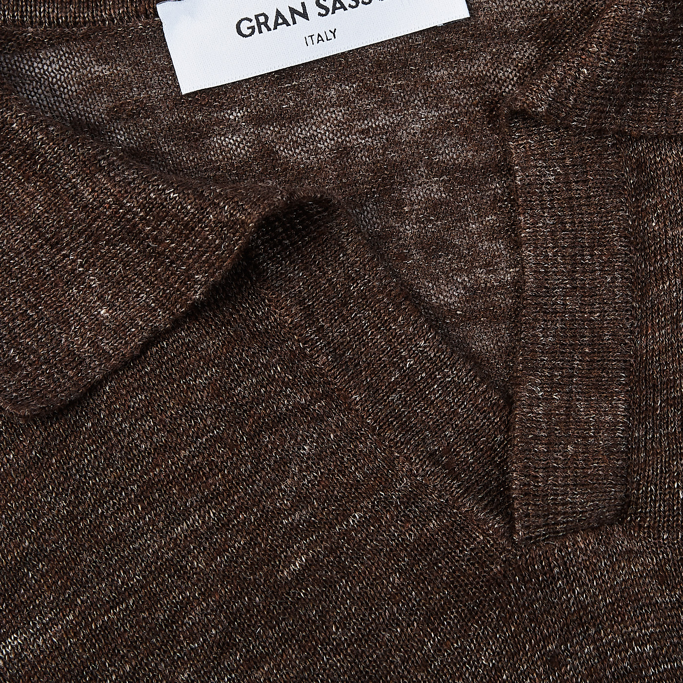 Gran Sasso - Dark Brown Linen Capri Collar Polo Shirt | Baltzar