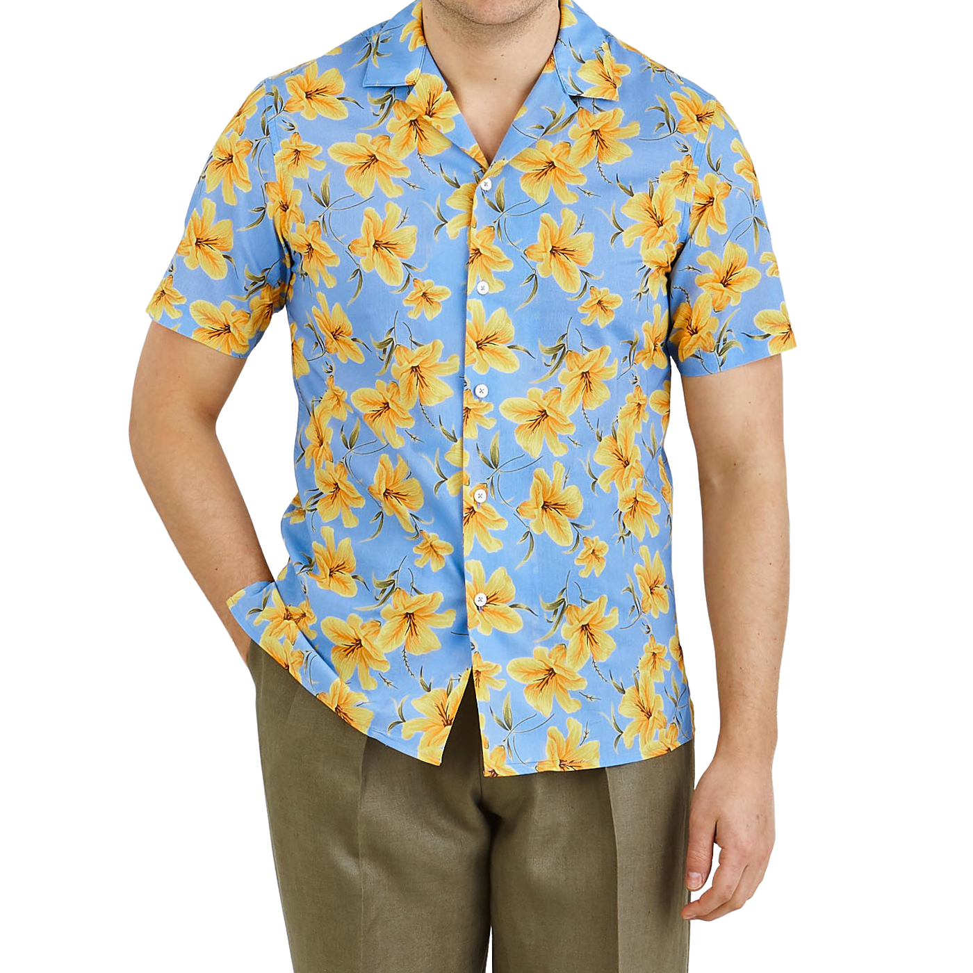 Light Blue Printed Cotton Short Sleeve 