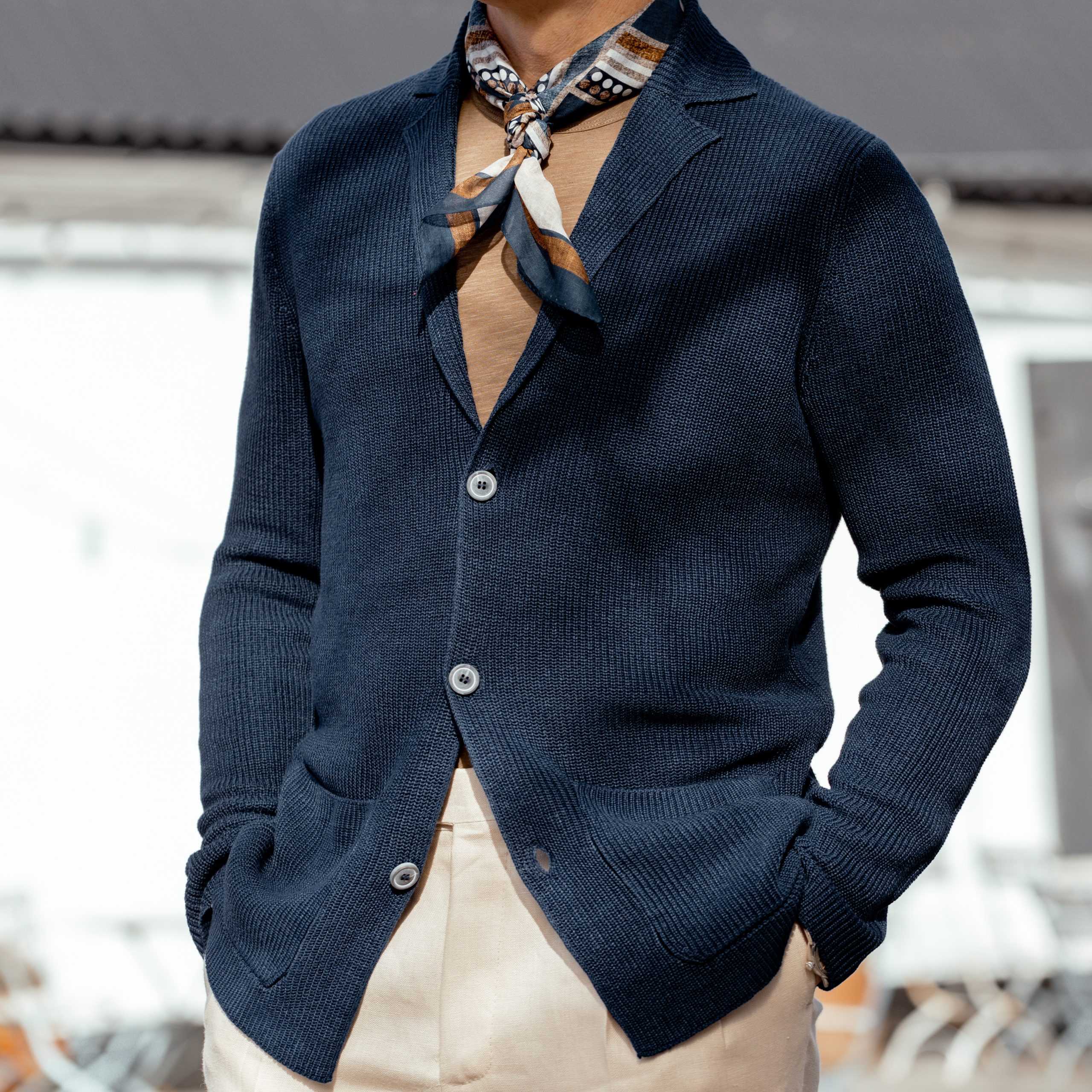 Gran Sasso - Blue Melange Linen Cotton Cardigan | Baltzar