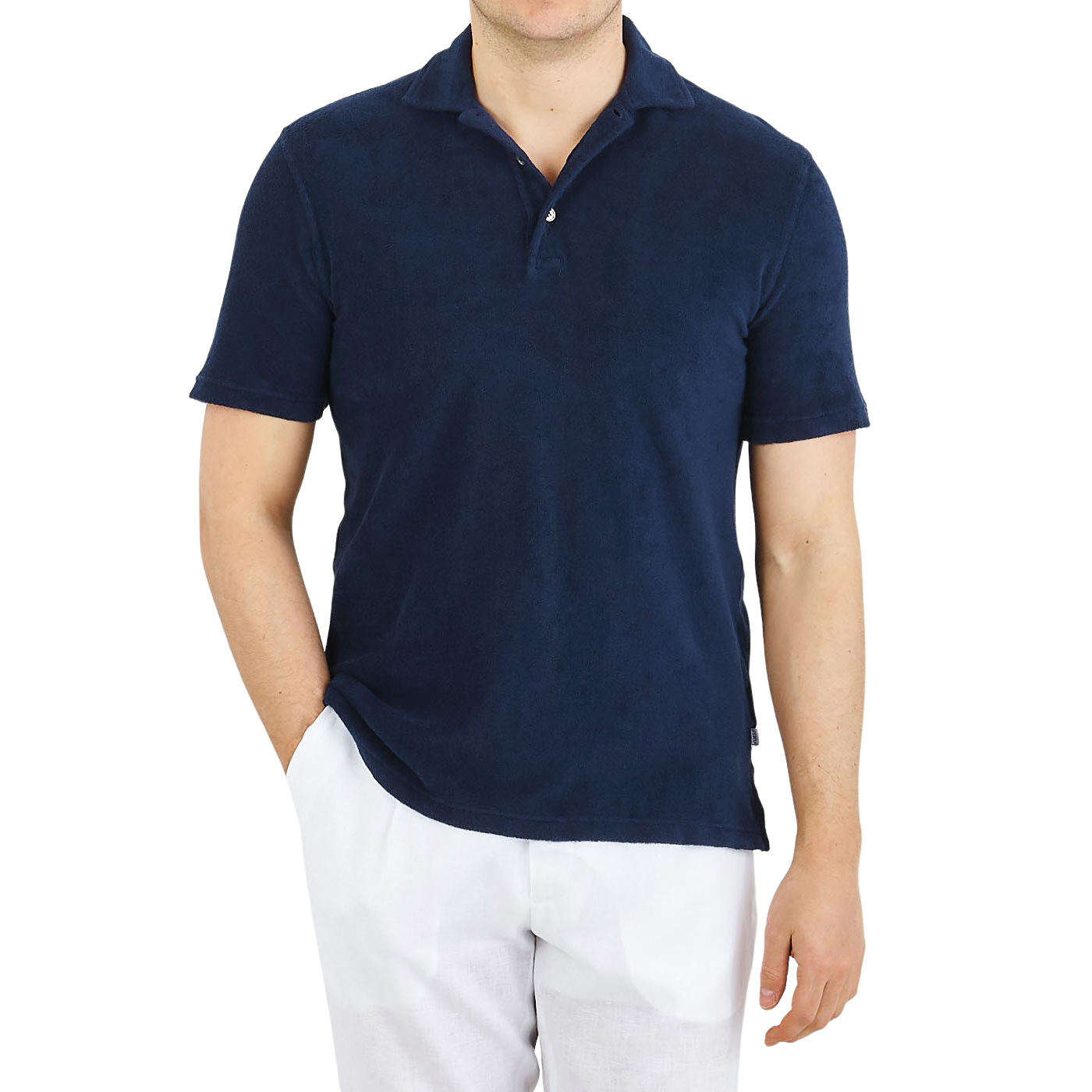 Fedeli - Navy Blue Cotton Towelling Polo Shirt | Baltzar