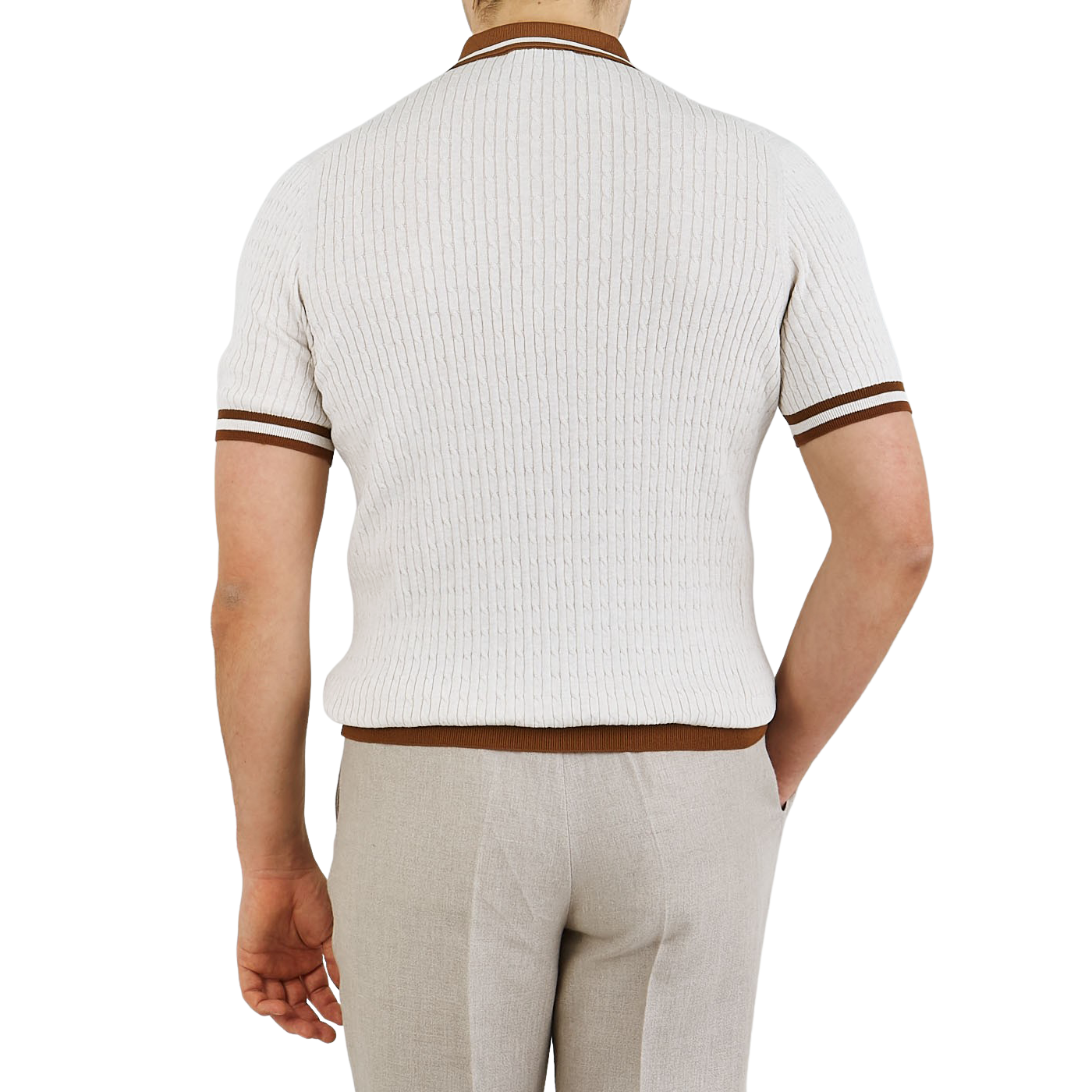 Gran Sasso Beige Fresh Cotton Cable Knitted Polo Shirt Baltzar