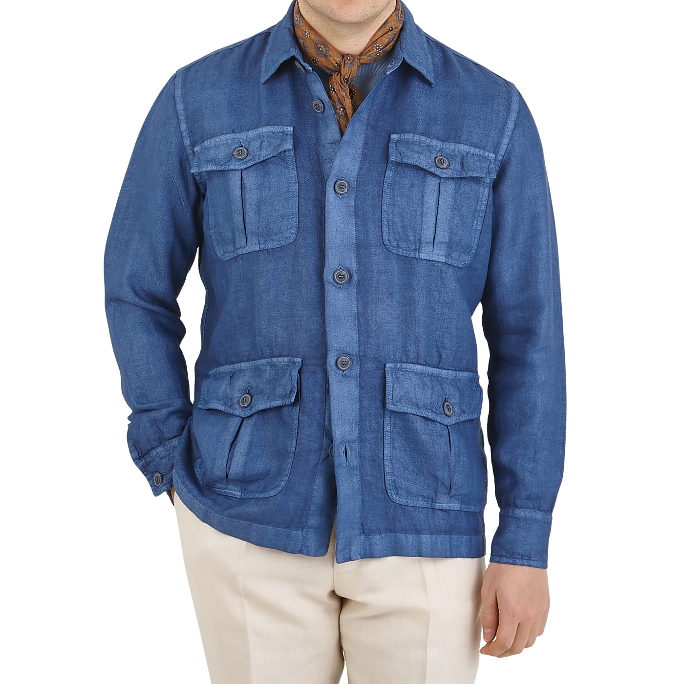 Gran Sasso - Washed Blue Linen Safari Jacket | Baltzar