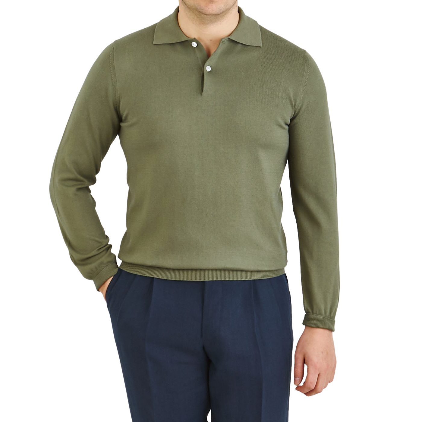Mauro Ottaviani - Grass Green Supima Cotton LS Polo Shirt | Baltzar