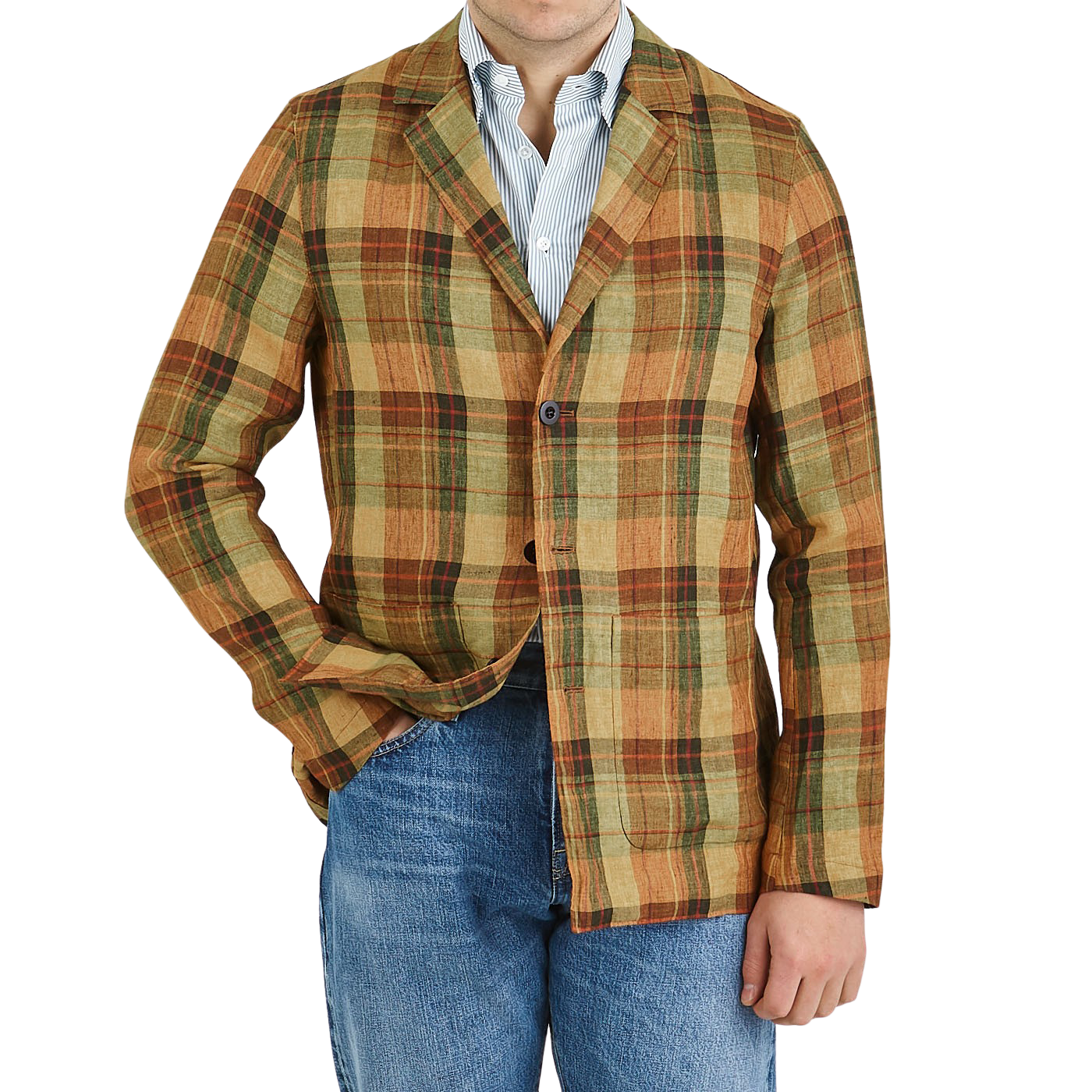 Oscar Jacobson - Orange Checked Linen 