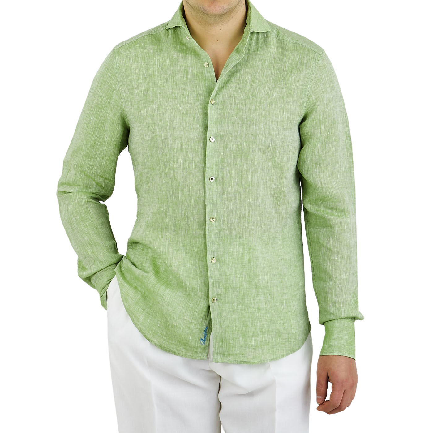 Stenströms - Bright Green Linen Cutaway Slimline Shirt | Baltzar