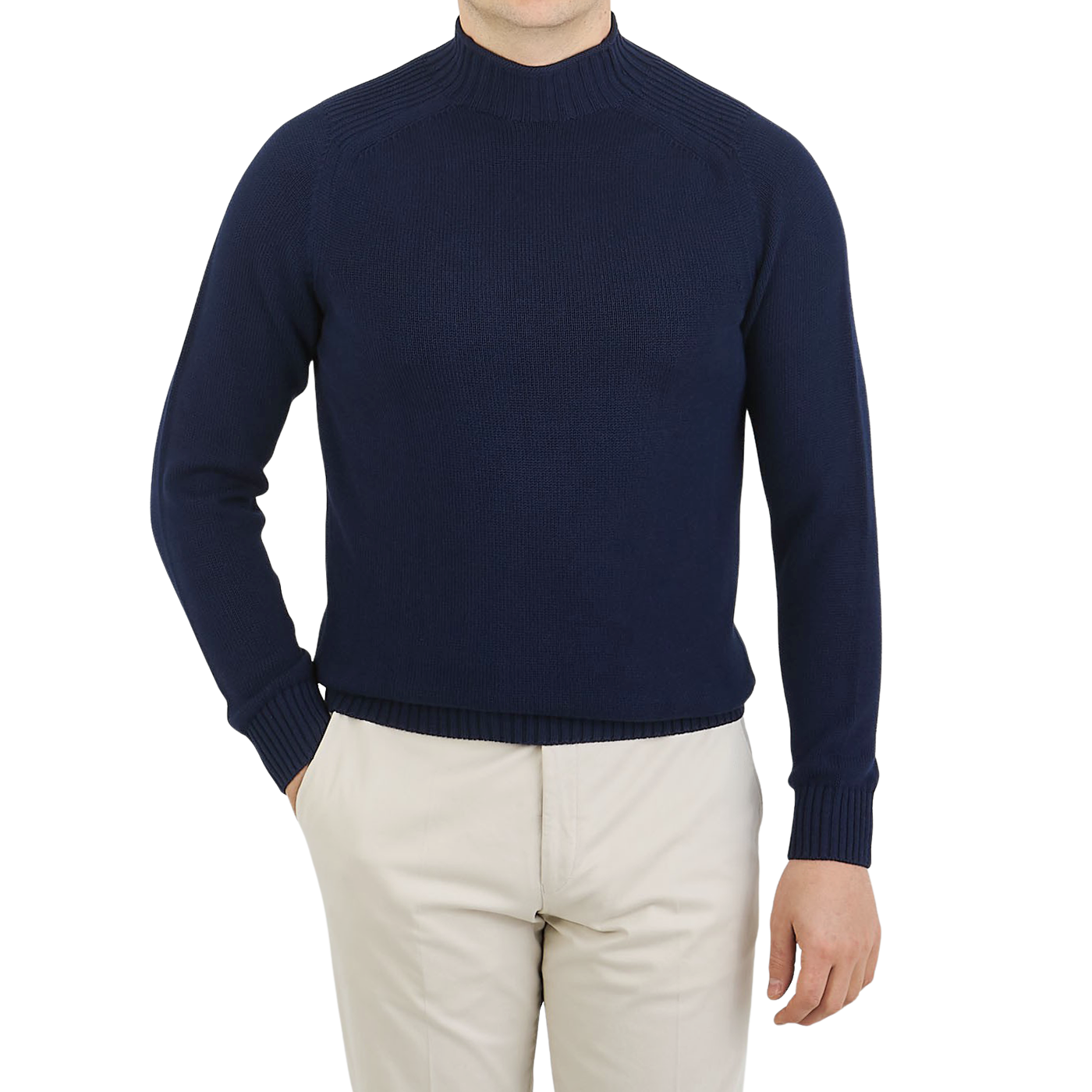 Stenströms - Navy Blue Cotton Mockneck Sweater | Baltzar
