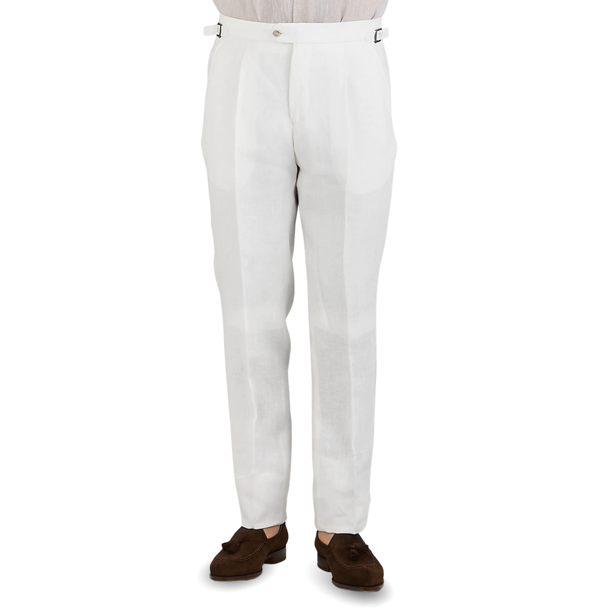 white pleated pants