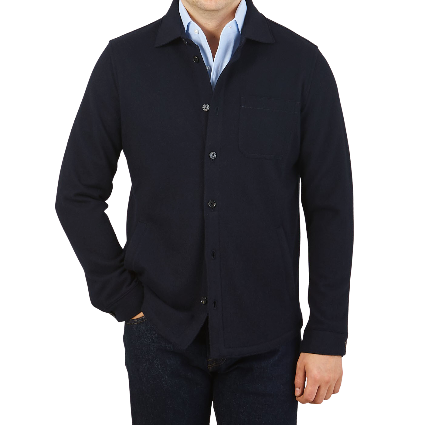 Maurizio Baldassari - Navy Blue Felted Cashmere Overshirt | Baltzar