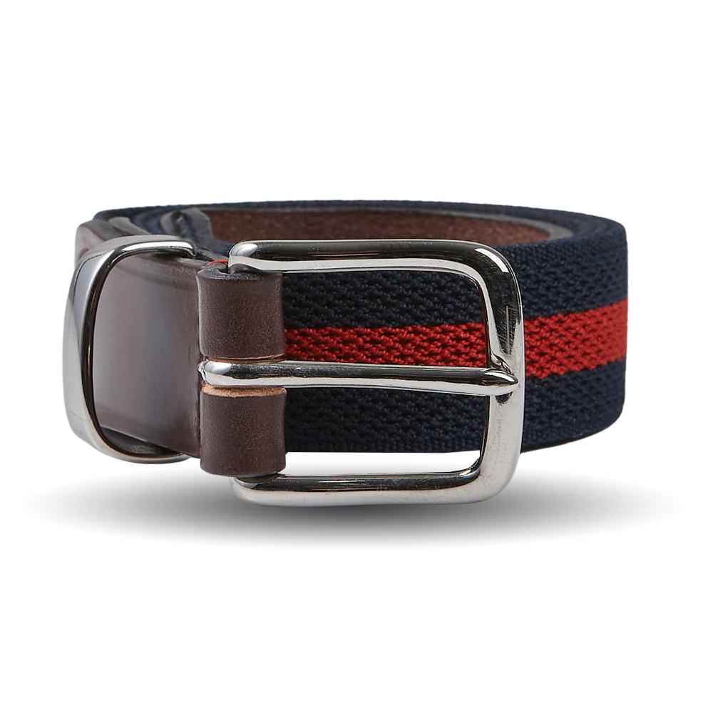 Navy Striped Canvas Brown Leather 35mm Belt