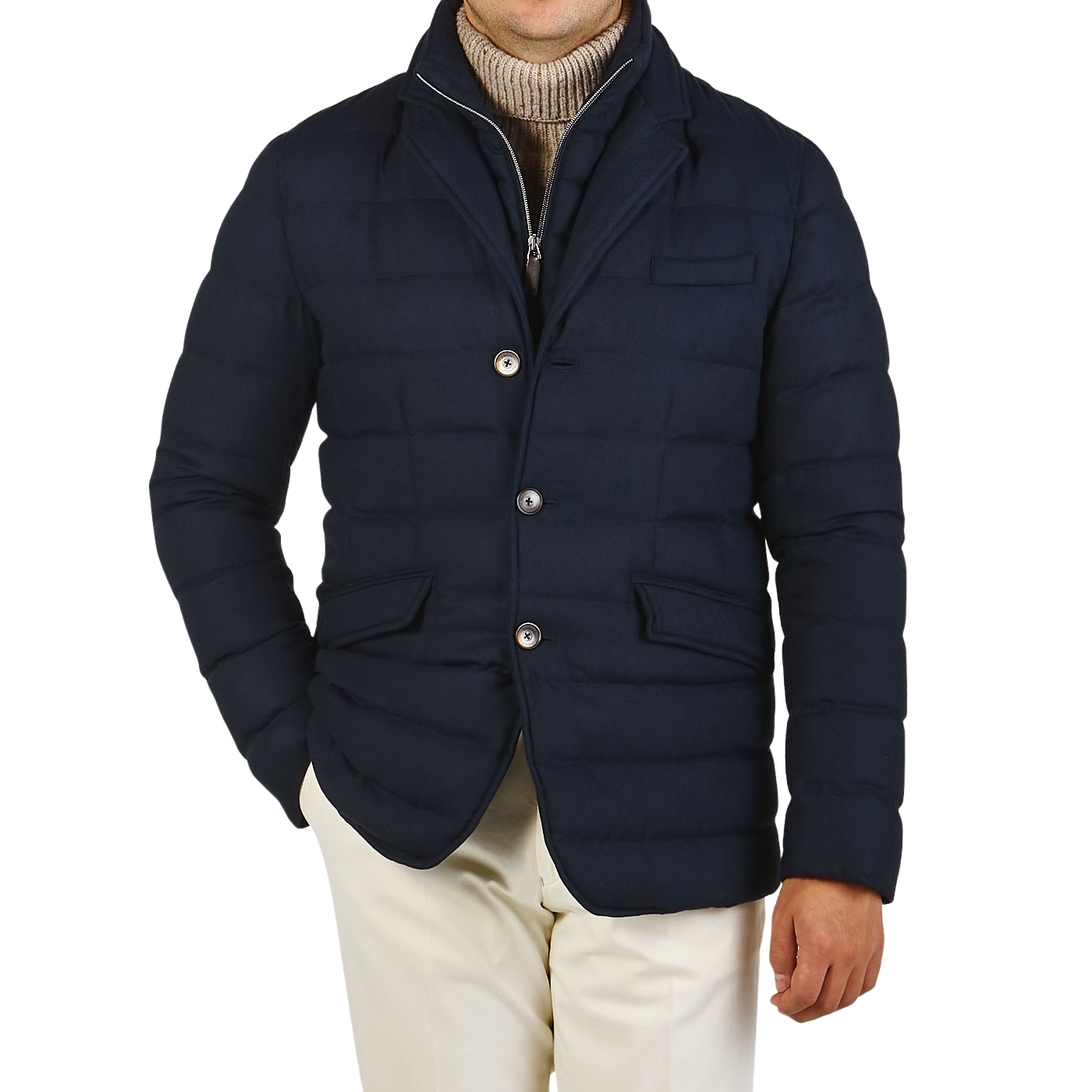 Herno - Navy Wool Norfolk Down Padded Blazer Jacket | Baltzar