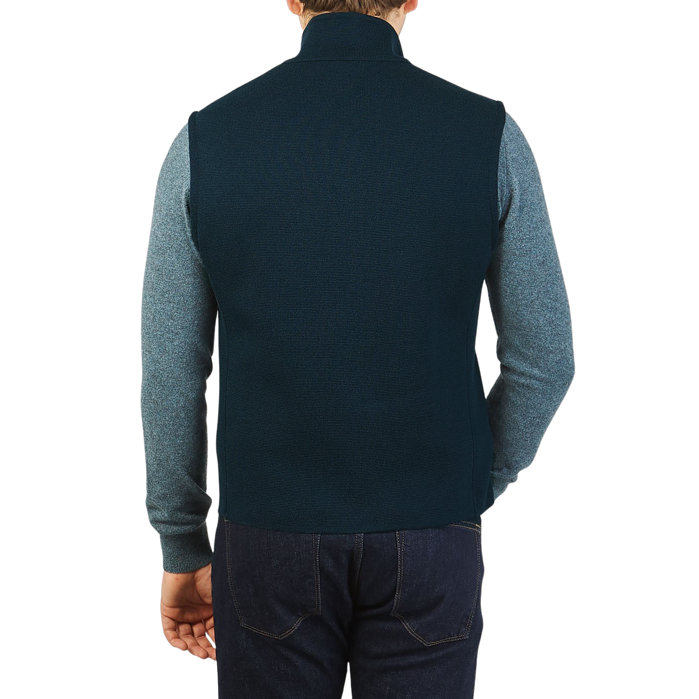 Maurizio Baldassari Petrol Green Melange Knitted Virgin Wool Gilet