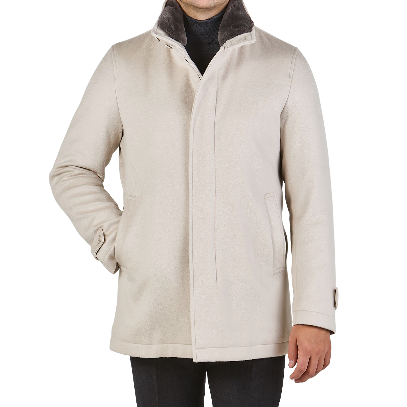 Herno Off White Cashmere Beaver Fur Collar Coat Baltzar