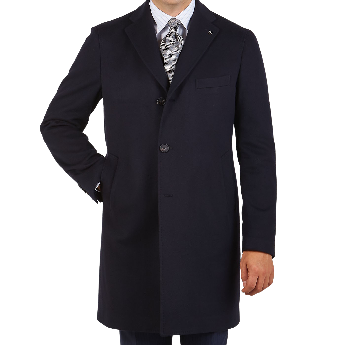 Tagliatore - Navy Blue Wool Cashmere Tailored Coat | Baltzar