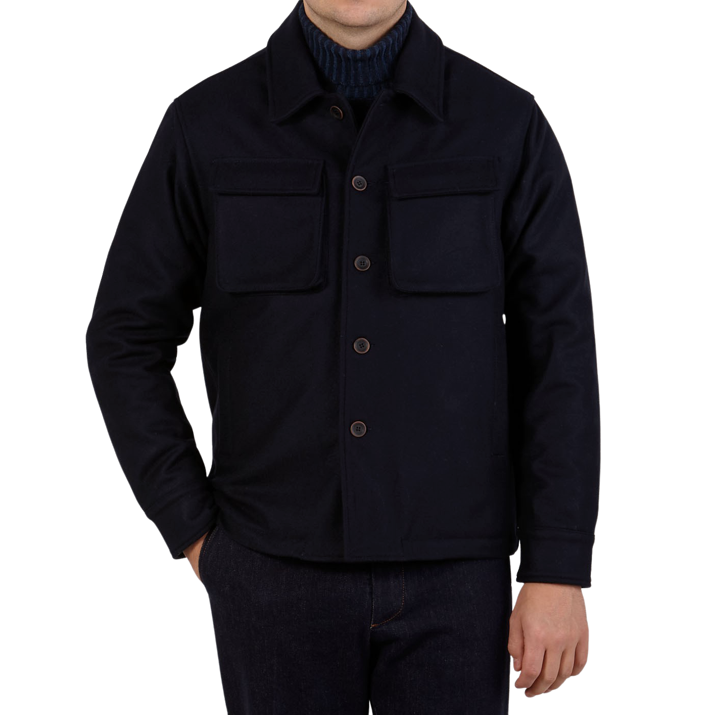 COF Studio - Navy Blue Wool Technical Padded Overshirt | Baltzar