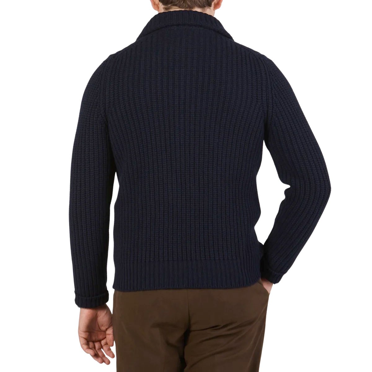 Gran Sasso - Navy Wool Cashmere Chunky Knit Zip Cardigan | Baltzar