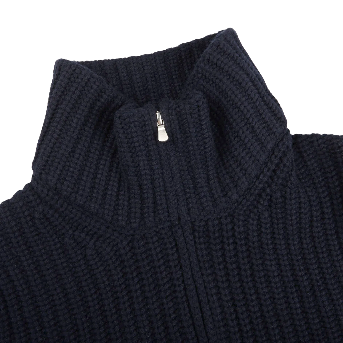 Gran Sasso - Navy Wool Cashmere Chunky Knit Zip Cardigan | Baltzar