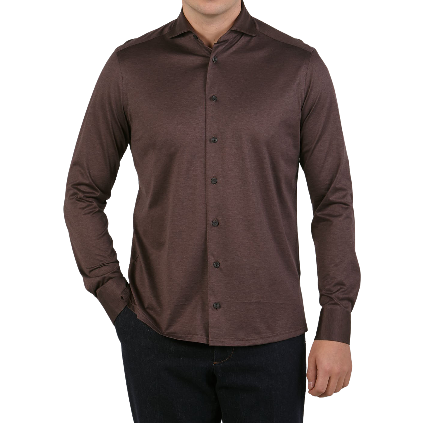 Eton Mahogany Brown Knitted Cotton Pique Shirt Baltzar