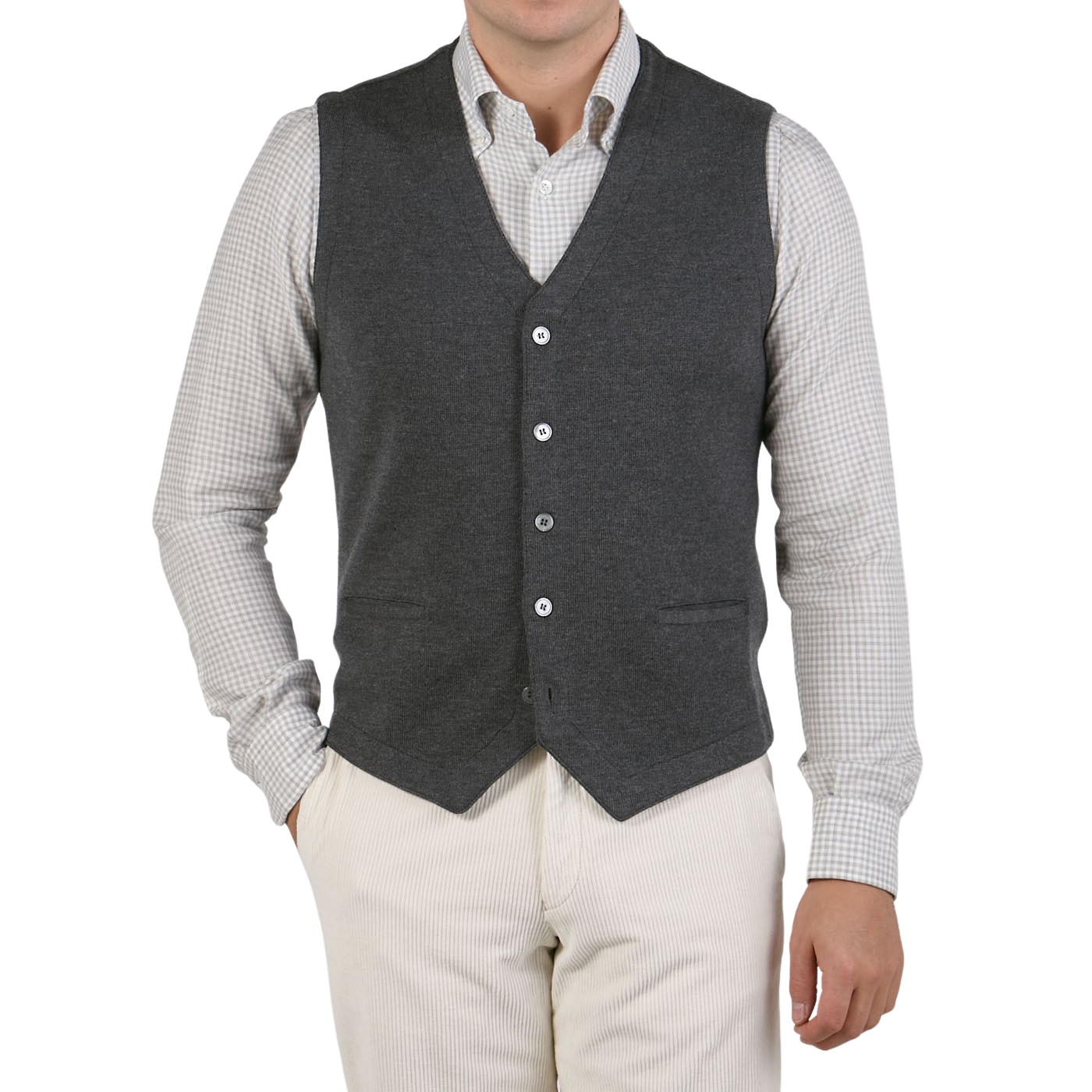 Gran Sasso - Grey Melange Knitted Merino Wool Waistcoat | Baltzar