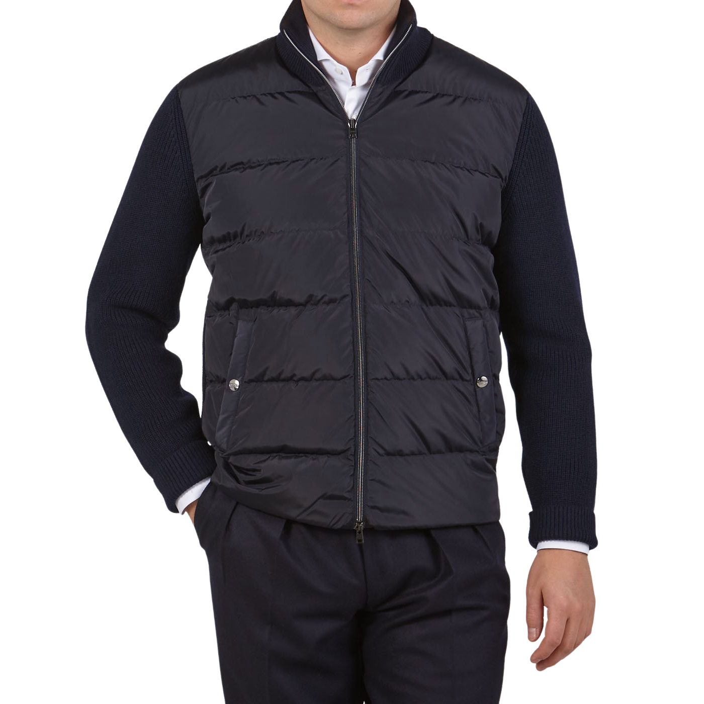Herno Navy Blue Virgin Wool Padded Jacket Baltzar