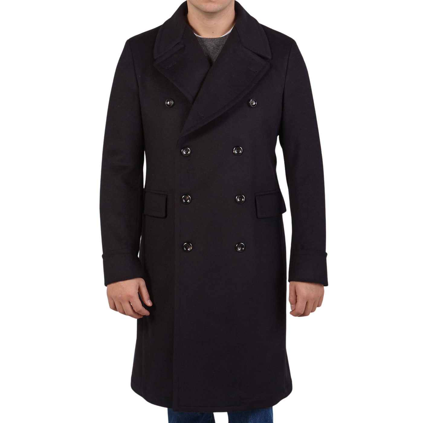 Luigi Bianchi - Navy Blue Wool Cashmere Dream Polo Coat | Baltzar