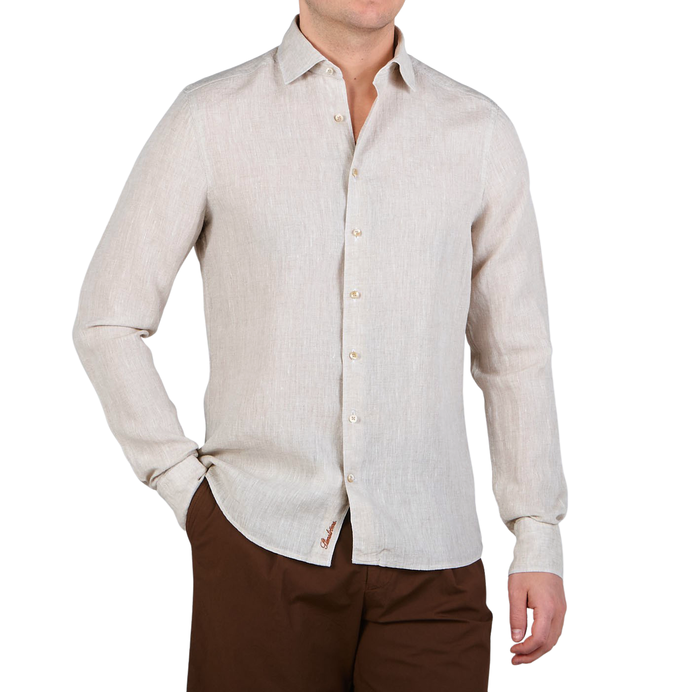 Stenströms - Light Beige Linen Cutaway Slimline Shirt | Baltzar