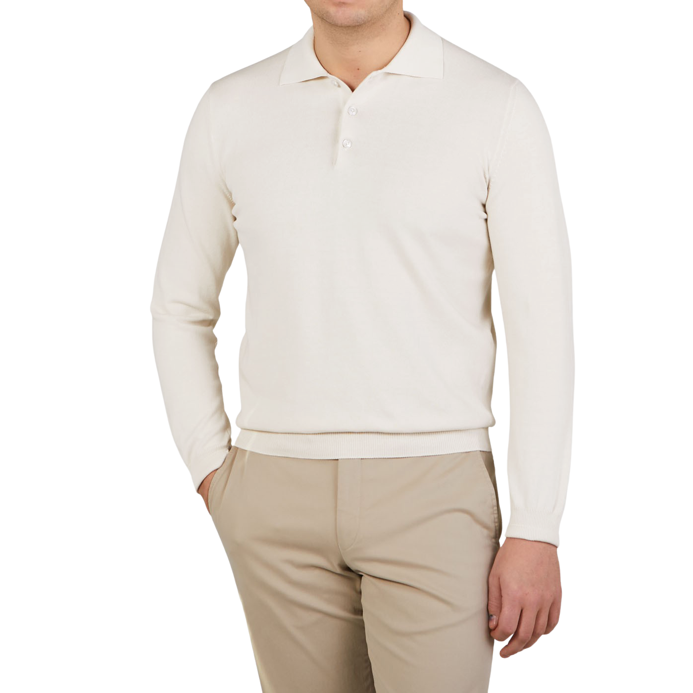 Mauro Ottaviani - Light Beige Supima Cotton LS Polo Shirt | Baltzar