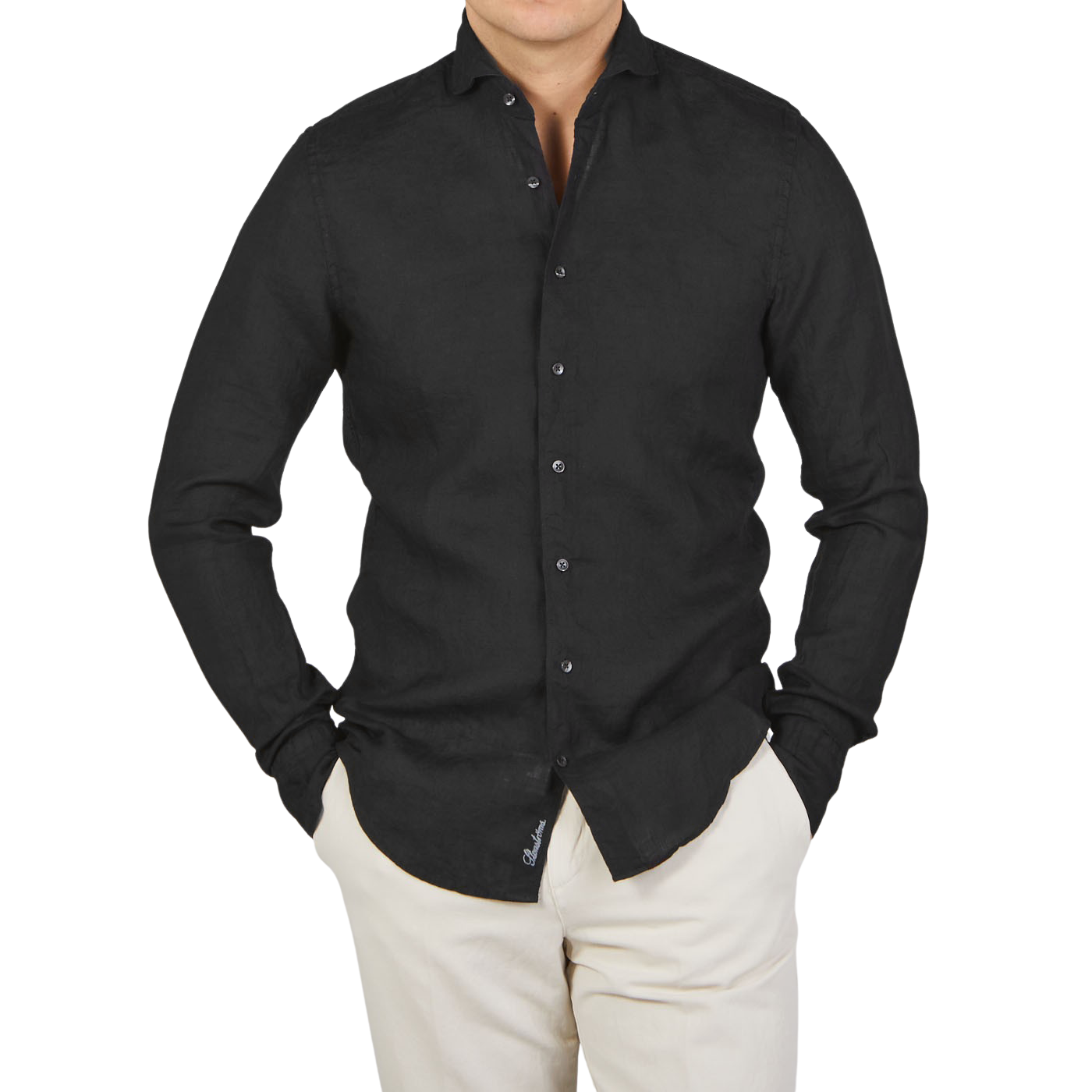 Stenströms - Black Linen Cutaway Slimline Shirt | Baltzar