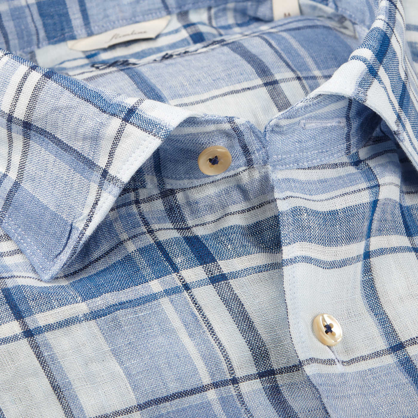 Stenströms - Blue Checked Linen Cutaway Slimline Shirt | Baltzar