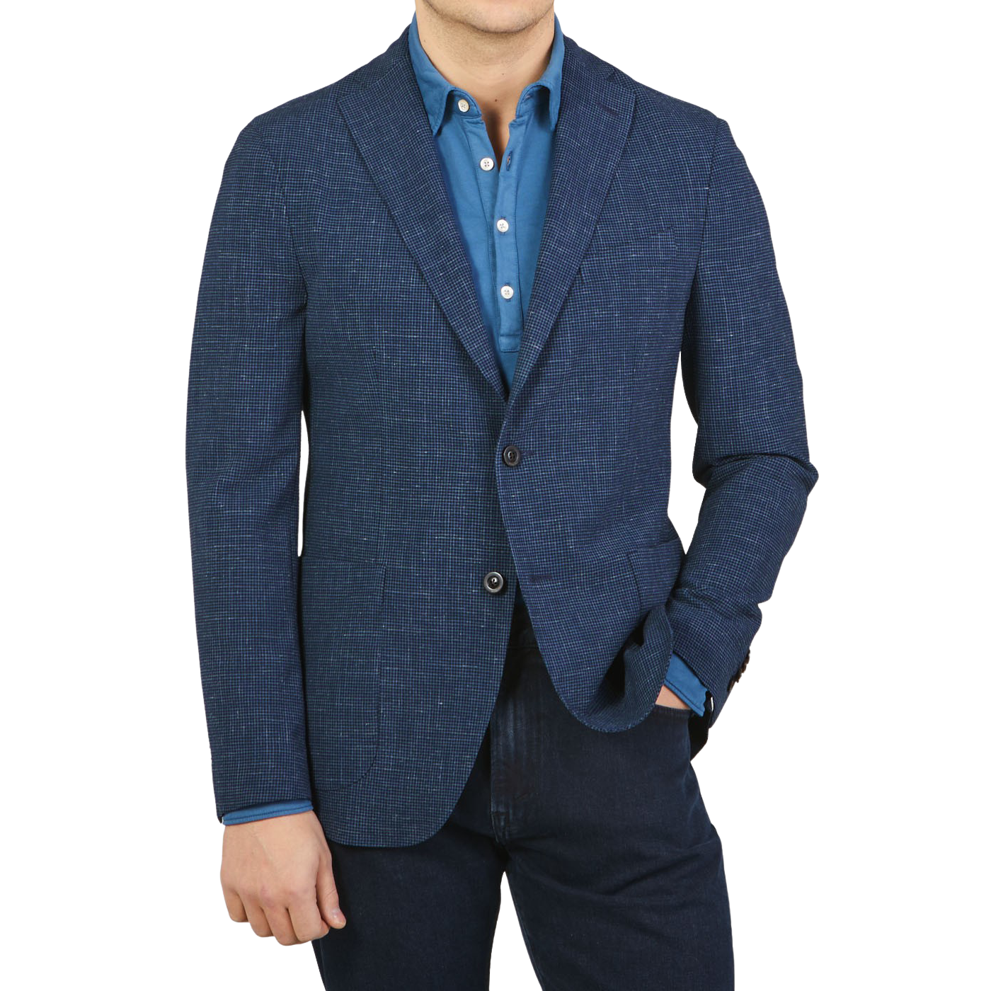 Boglioli - Blue Wool Linen Puppytooth K Jacket | Baltzar