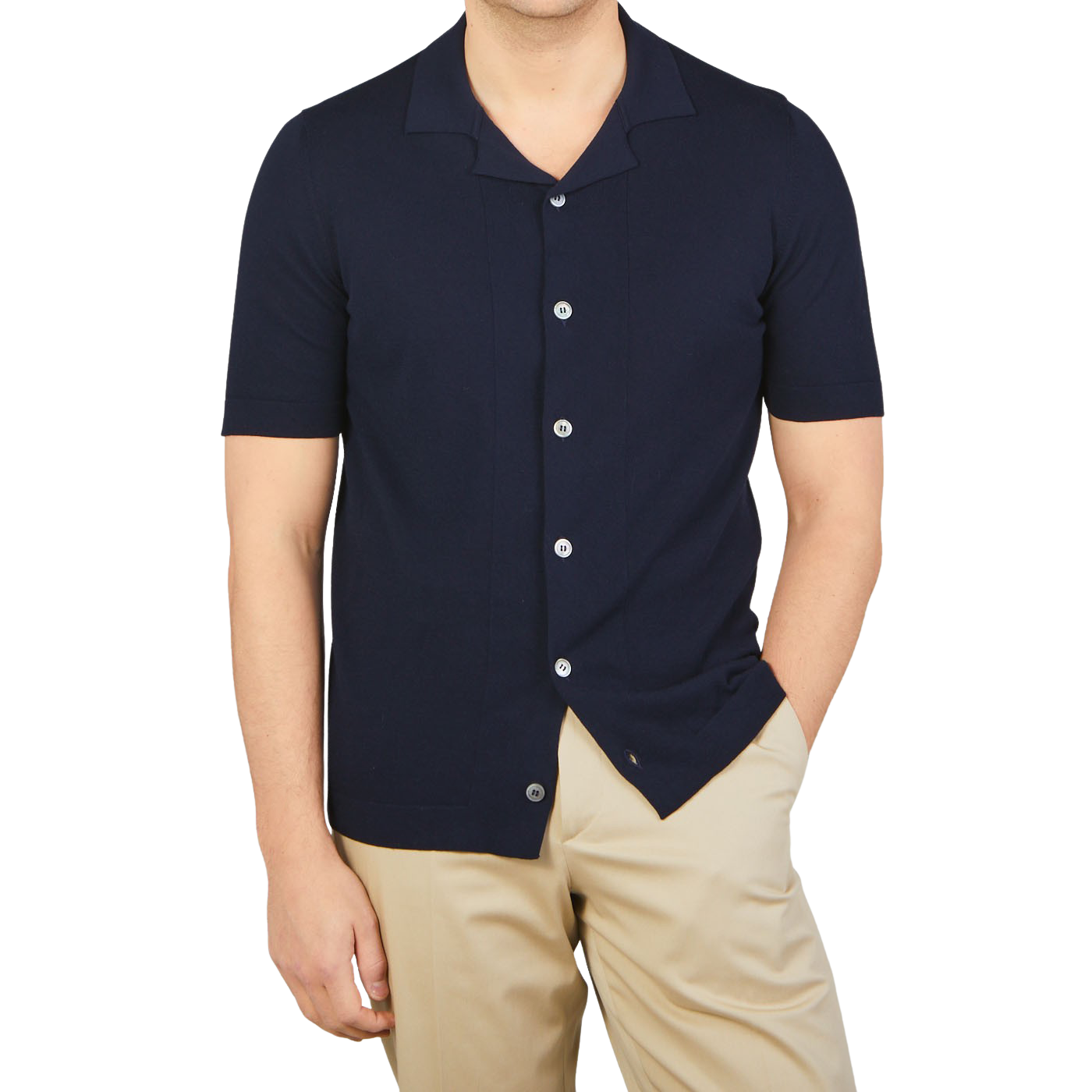 Gran Sasso Navy Blue Fresh Cotton Bowling Shirt Baltzar