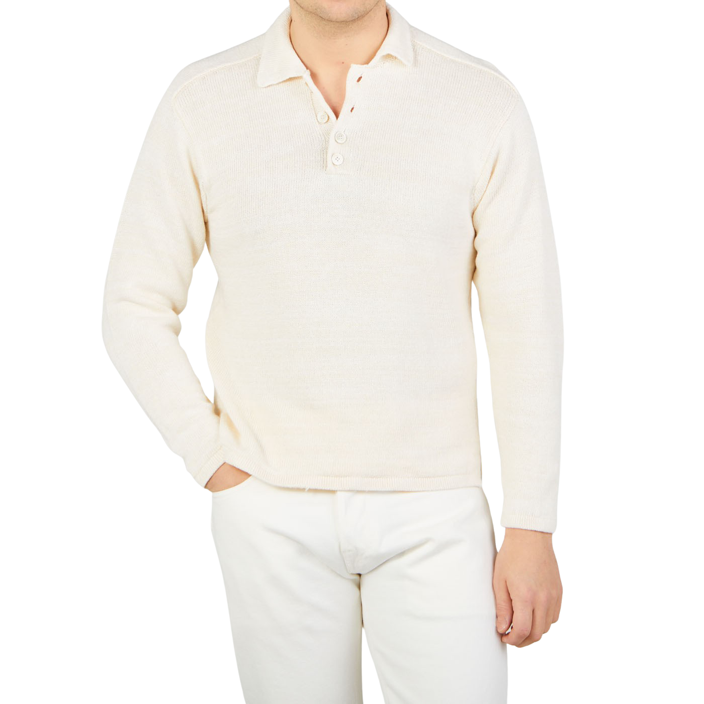 Inis Meáin Mist Heavy Linen LS Polo Shirt Baltzar