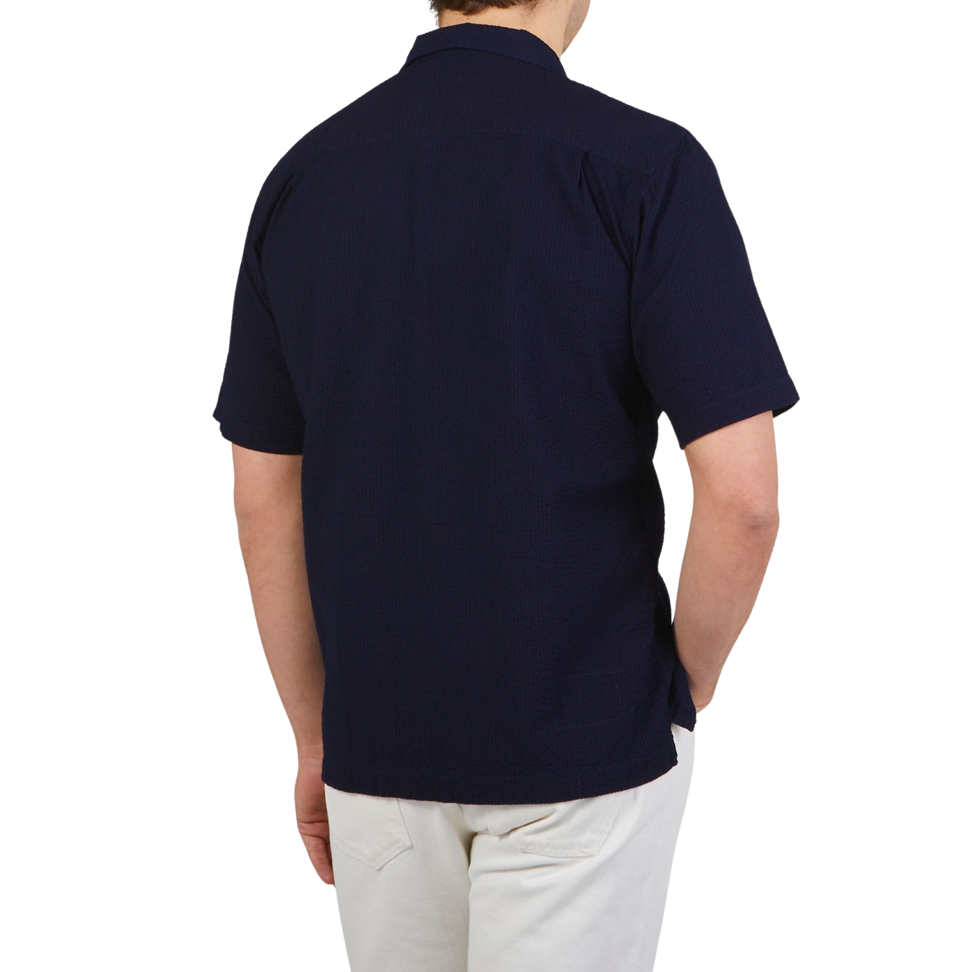 Universal Works Navy Blue Seersucker Camp Collar Shirt Baltzar