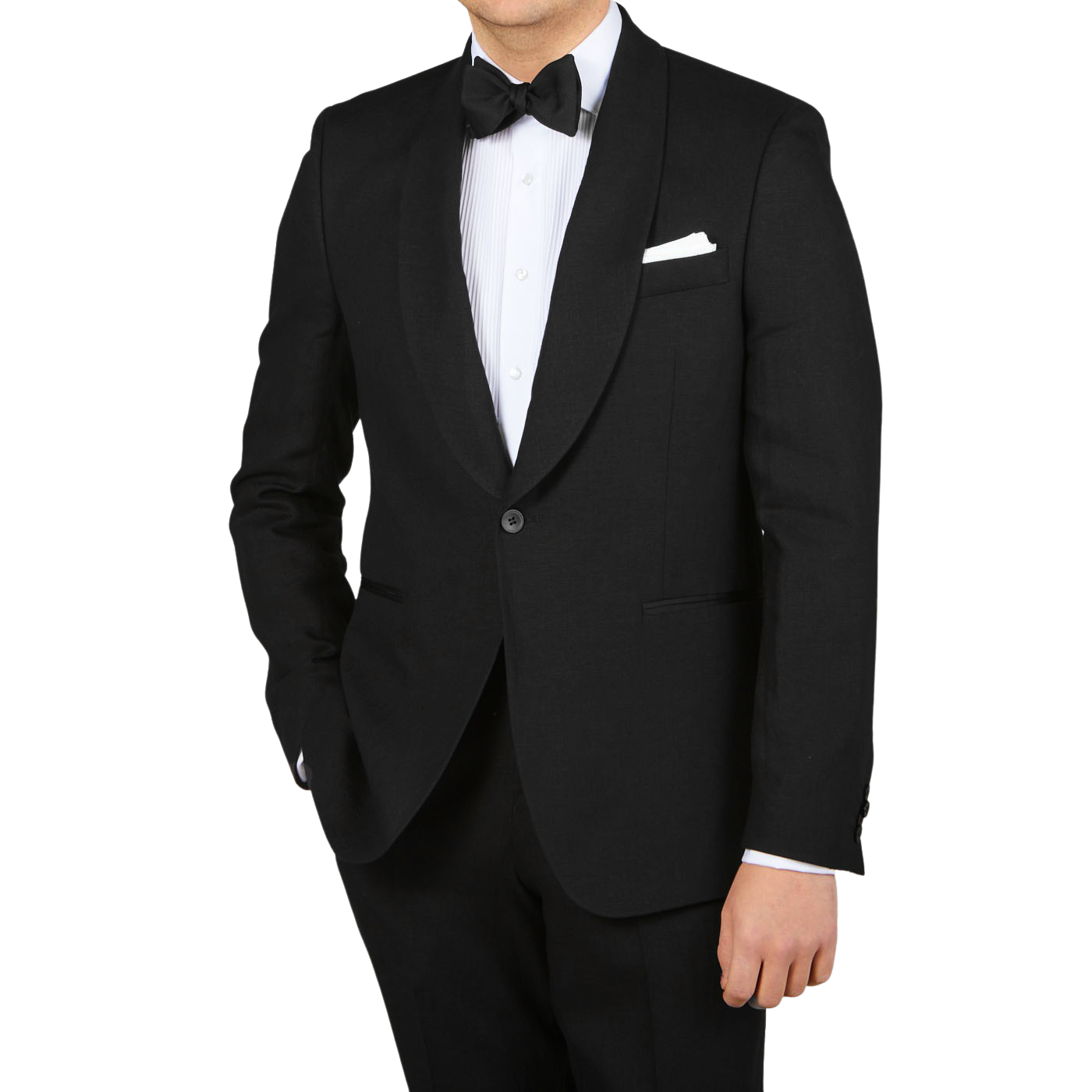 Oscar Jacobson - Black Linen Shawl Collar Tuxedo Jacket | Baltzar