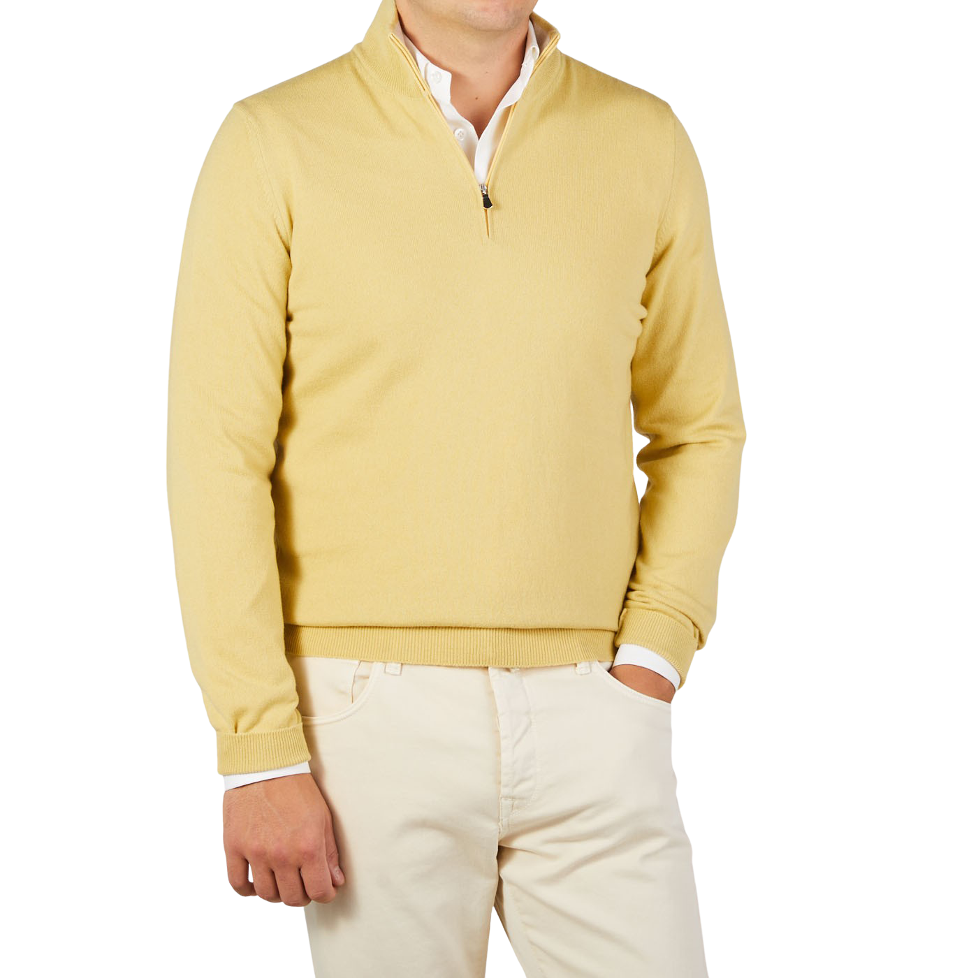 Gran Sasso - Muted Yellow Cashmere 1/4 Zip Sweater | Baltzar
