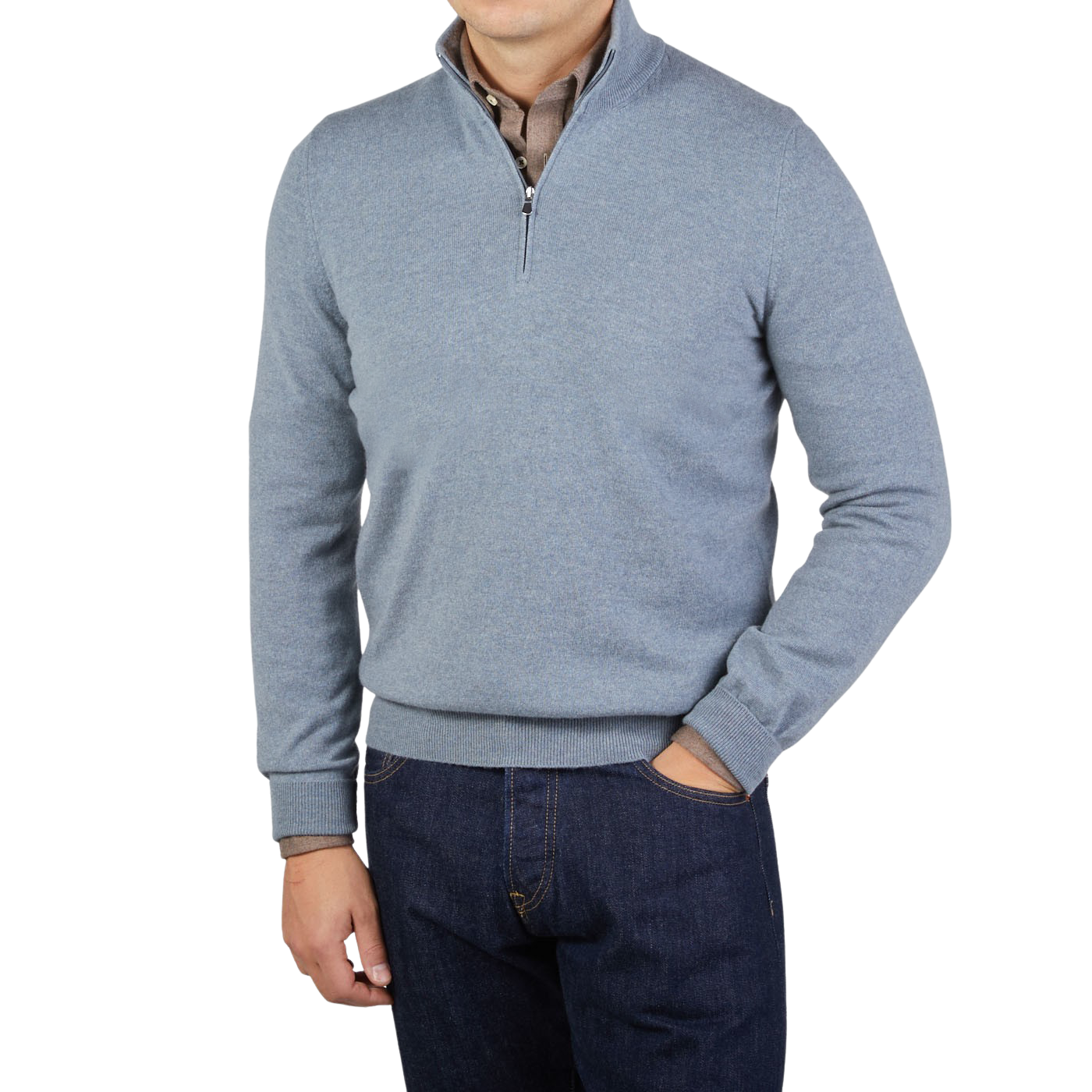 Gran Sasso - Steel Blue Cashmere 1/4 Zip Sweater | Baltzar