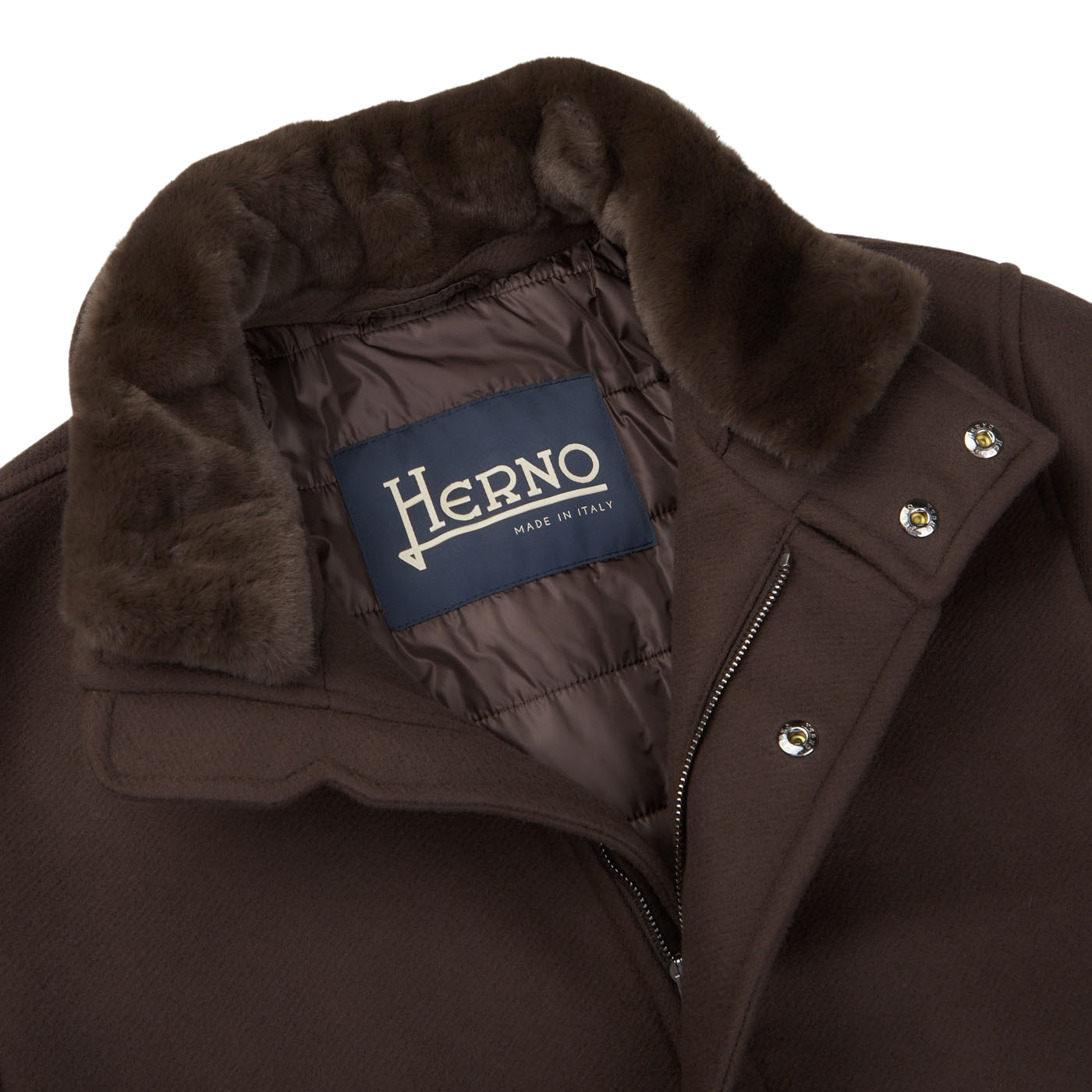 Herno - Dark Brown Diagonal Wool Technical Coat | Baltzar