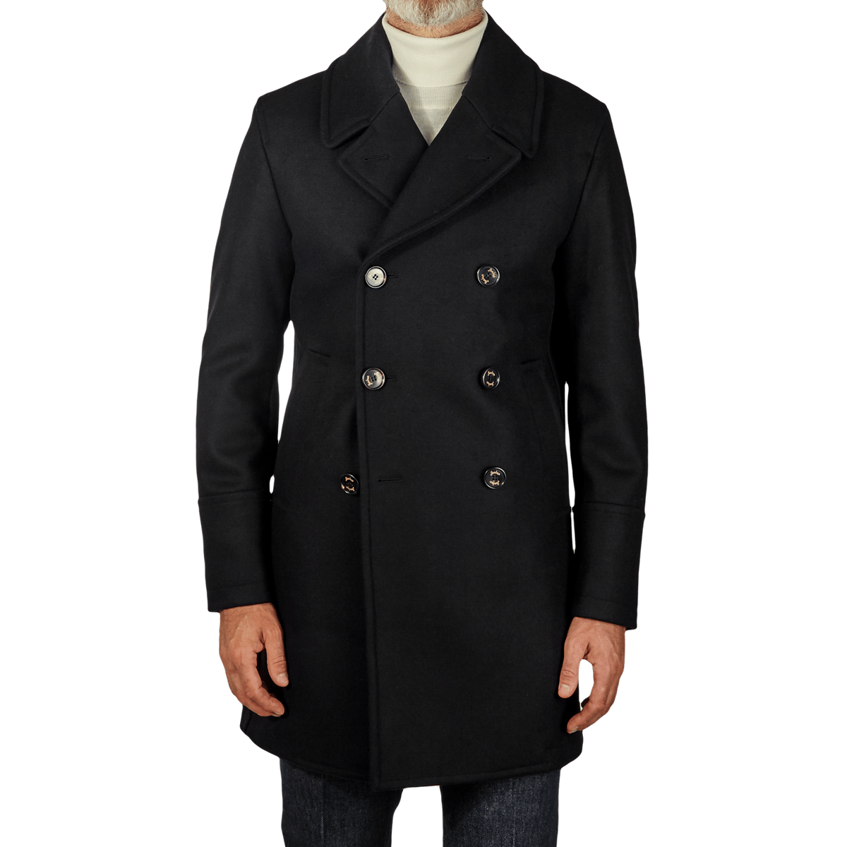 Sealup - Black Double Breast Wool Genova Peacoat | Baltzar