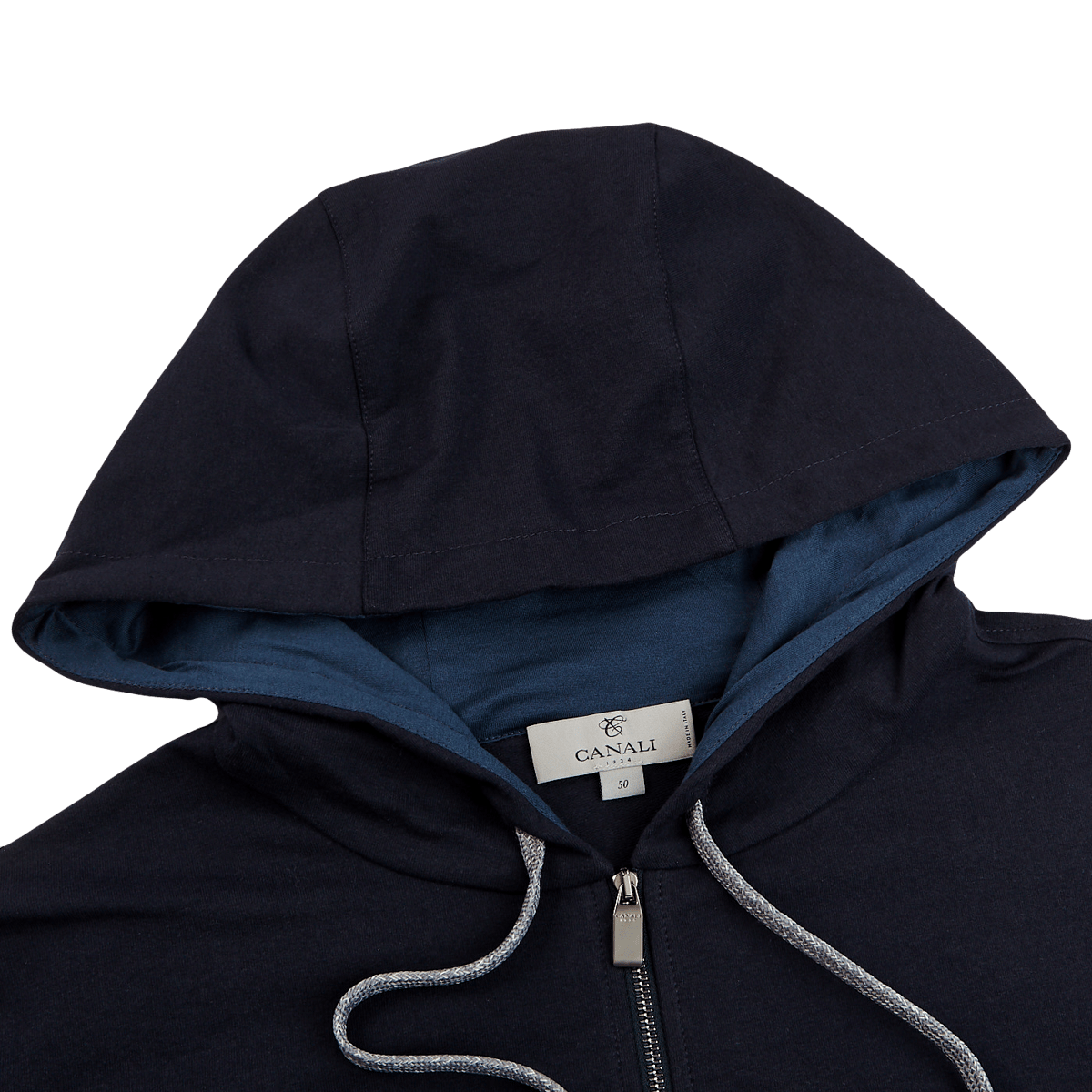 Canali - Navy Cotton Zip Hoodie Sweater | Baltzar