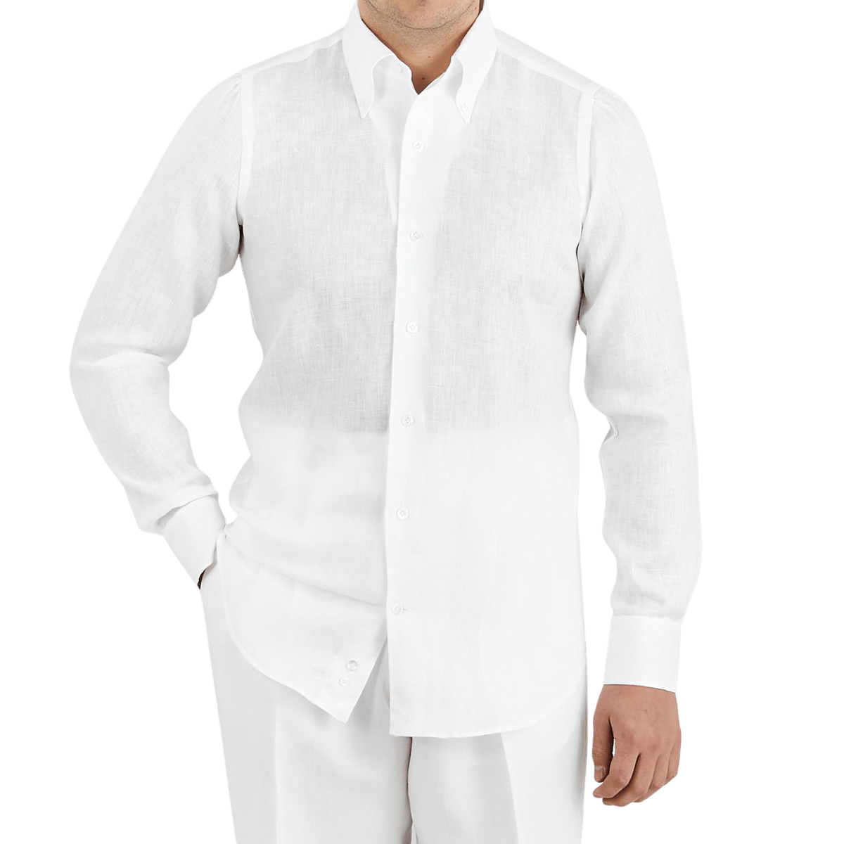 Mazzarelli - White Linen One Piece Slim Shirt | Baltzar